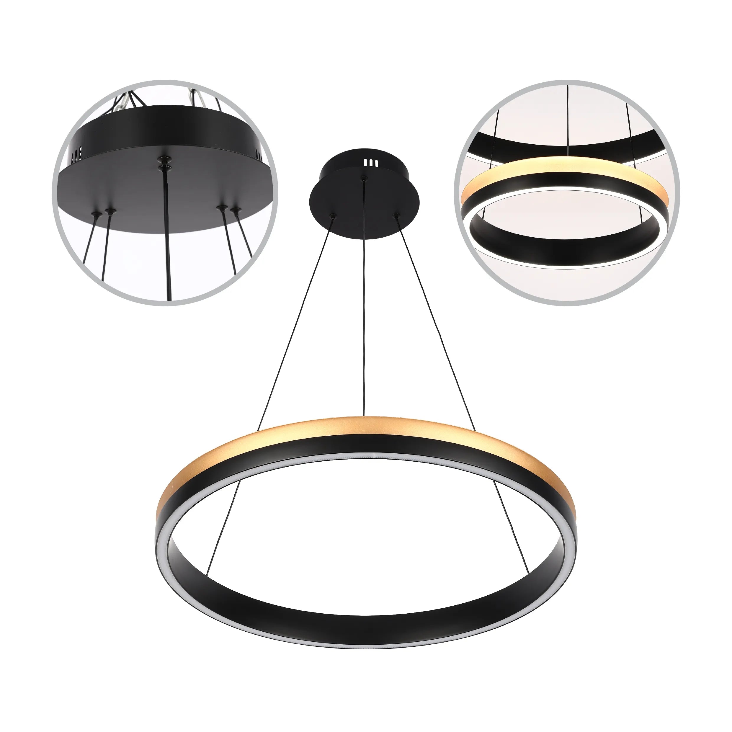 Lámpara Colgante LED Moderna en Negro y Dorado - Niveles Único, Doble, Triple y Oblonga