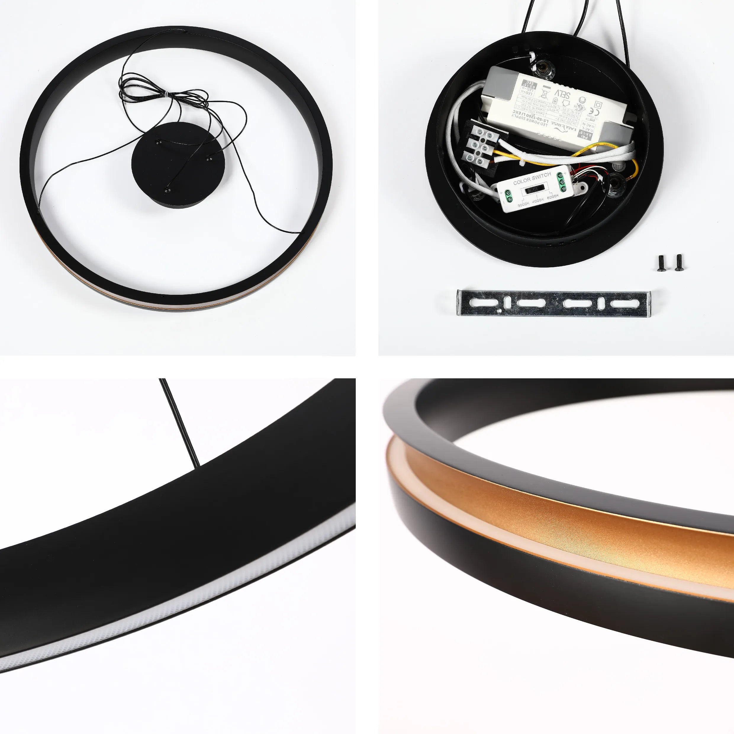Lámpara Colgante LED Moderna en Negro y Dorado - Niveles Único, Doble, Triple y Oblonga