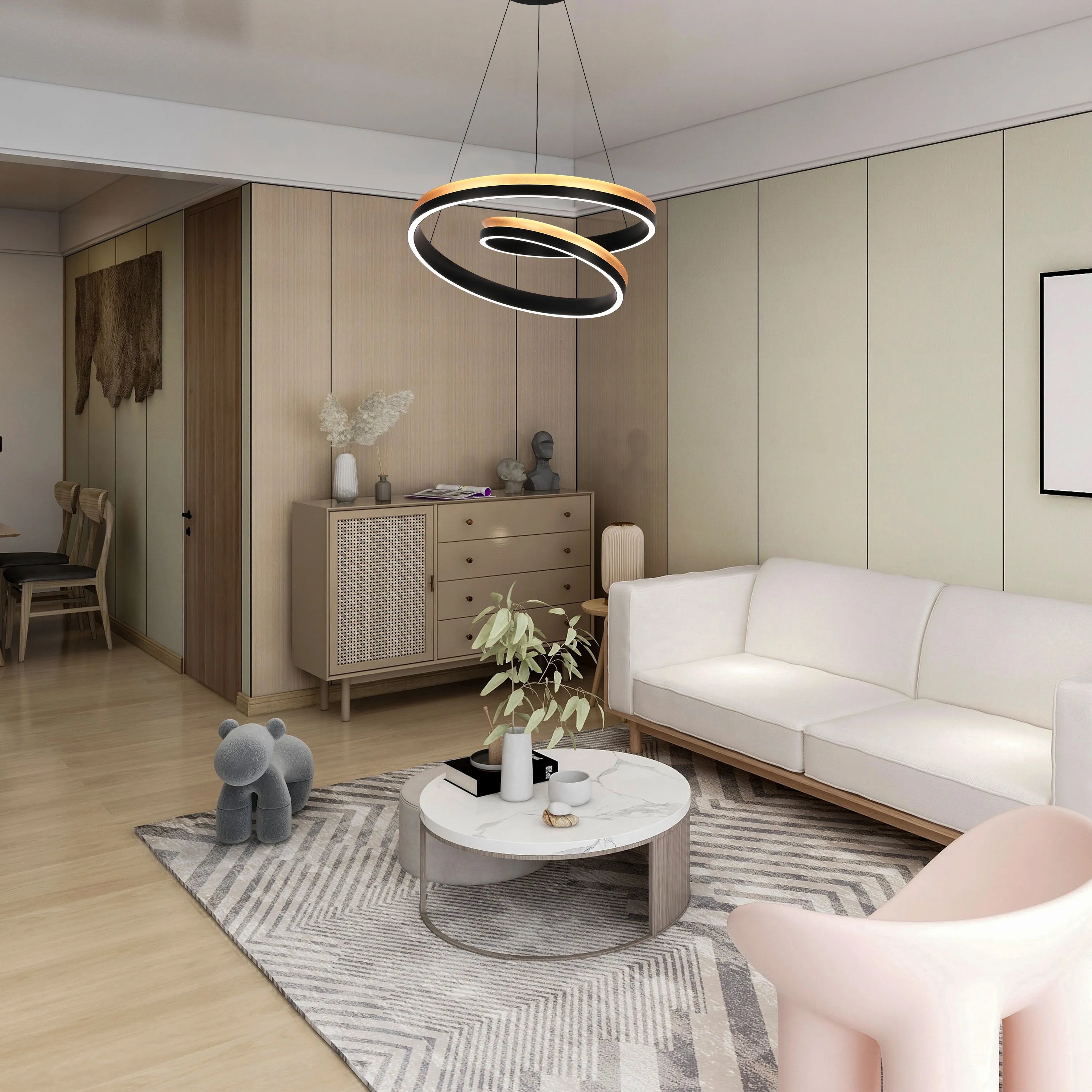 Lámpara Colgante LED Moderna en Negro y Dorado - Niveles Único, Doble, Triple y Oblonga