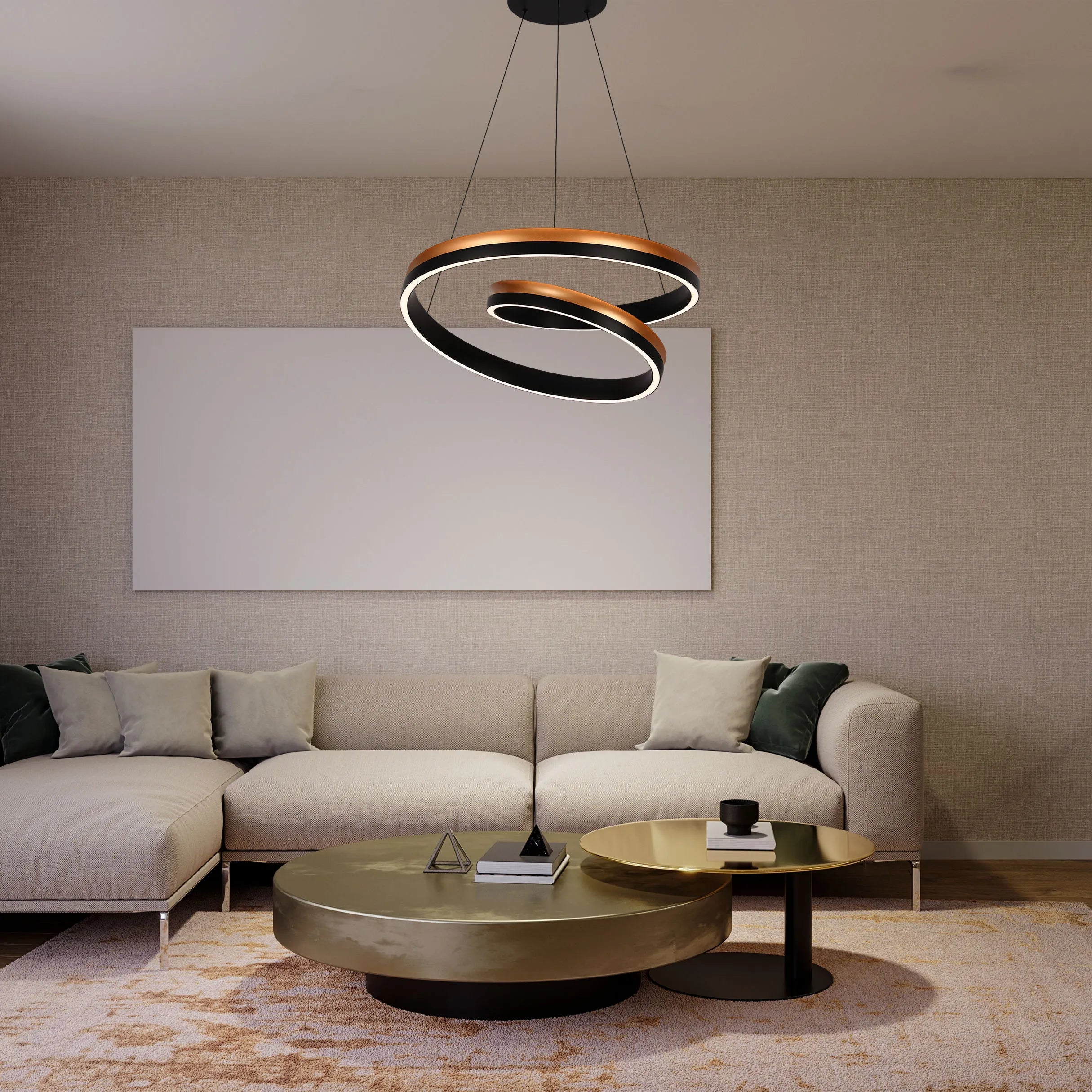 Lámpara Colgante LED Moderna en Negro y Dorado - Niveles Único, Doble, Triple y Oblonga
