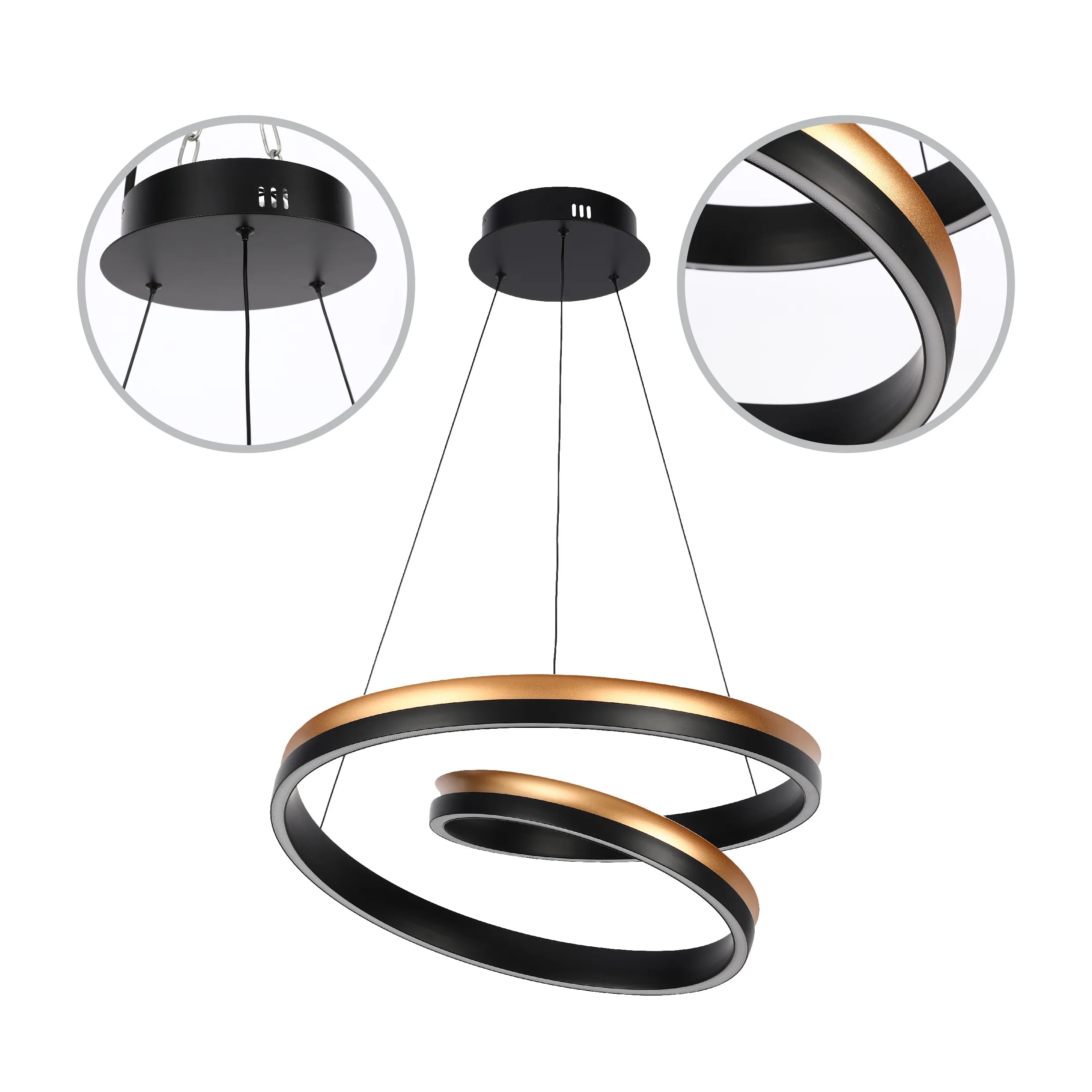 Lámpara Colgante LED Moderna en Negro y Dorado - Niveles Único, Doble, Triple y Oblonga