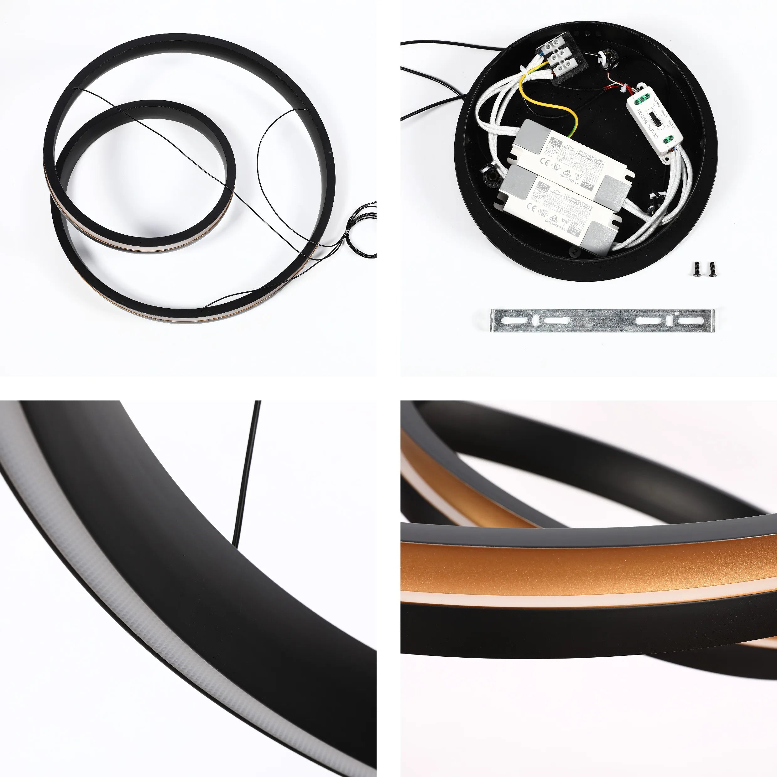 Lámpara Colgante LED Moderna en Negro y Dorado - Niveles Único, Doble, Triple y Oblonga