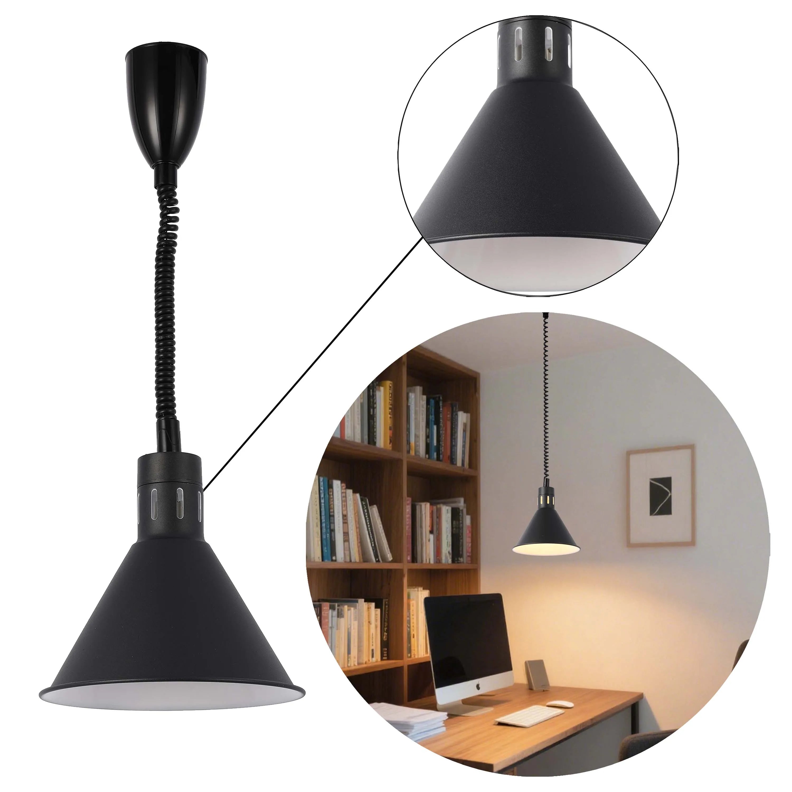 Lámpara colgante negra con tallo en espiral
