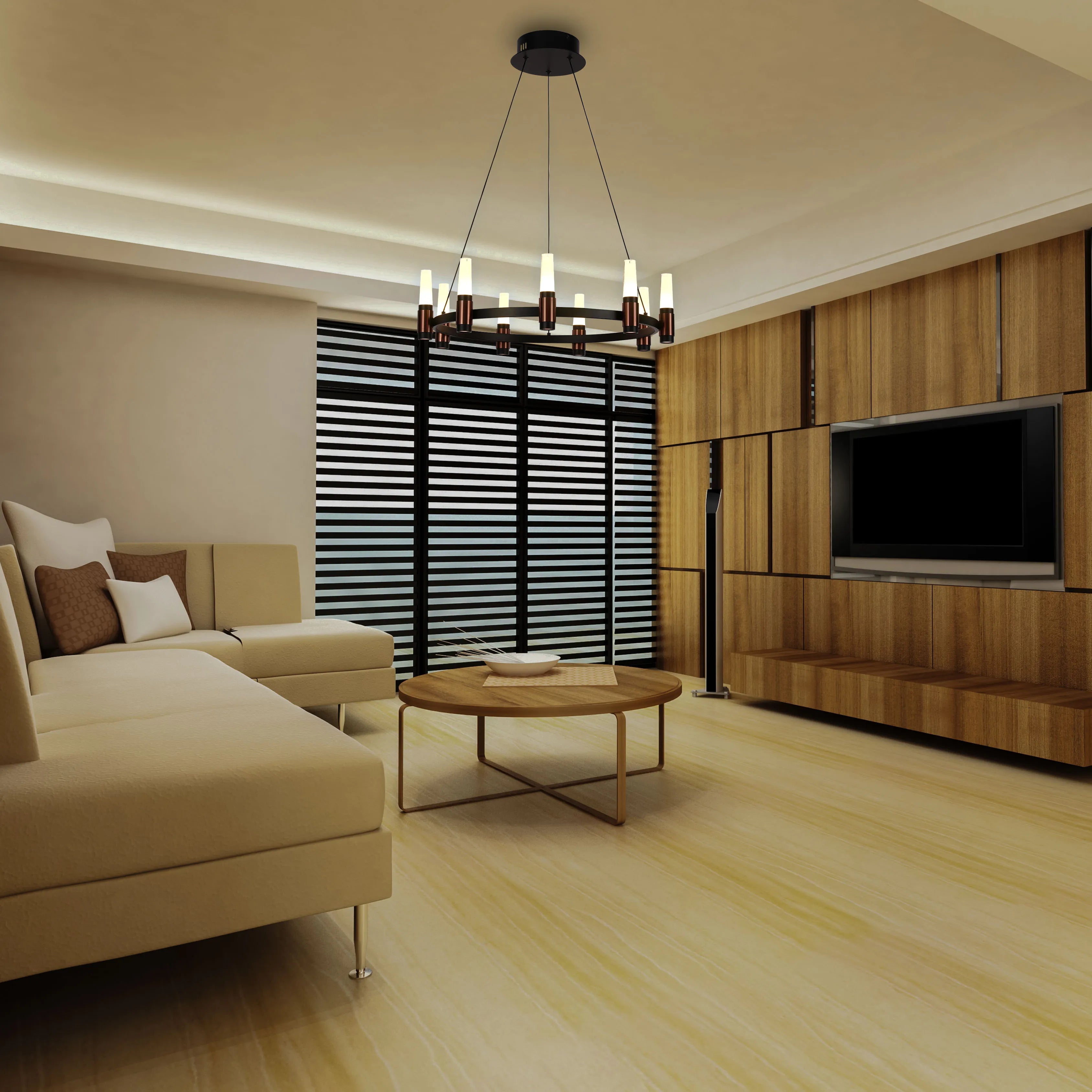 Lámpara de Araña LED Moderna en Negro y Cobre con Múltiples Niveles