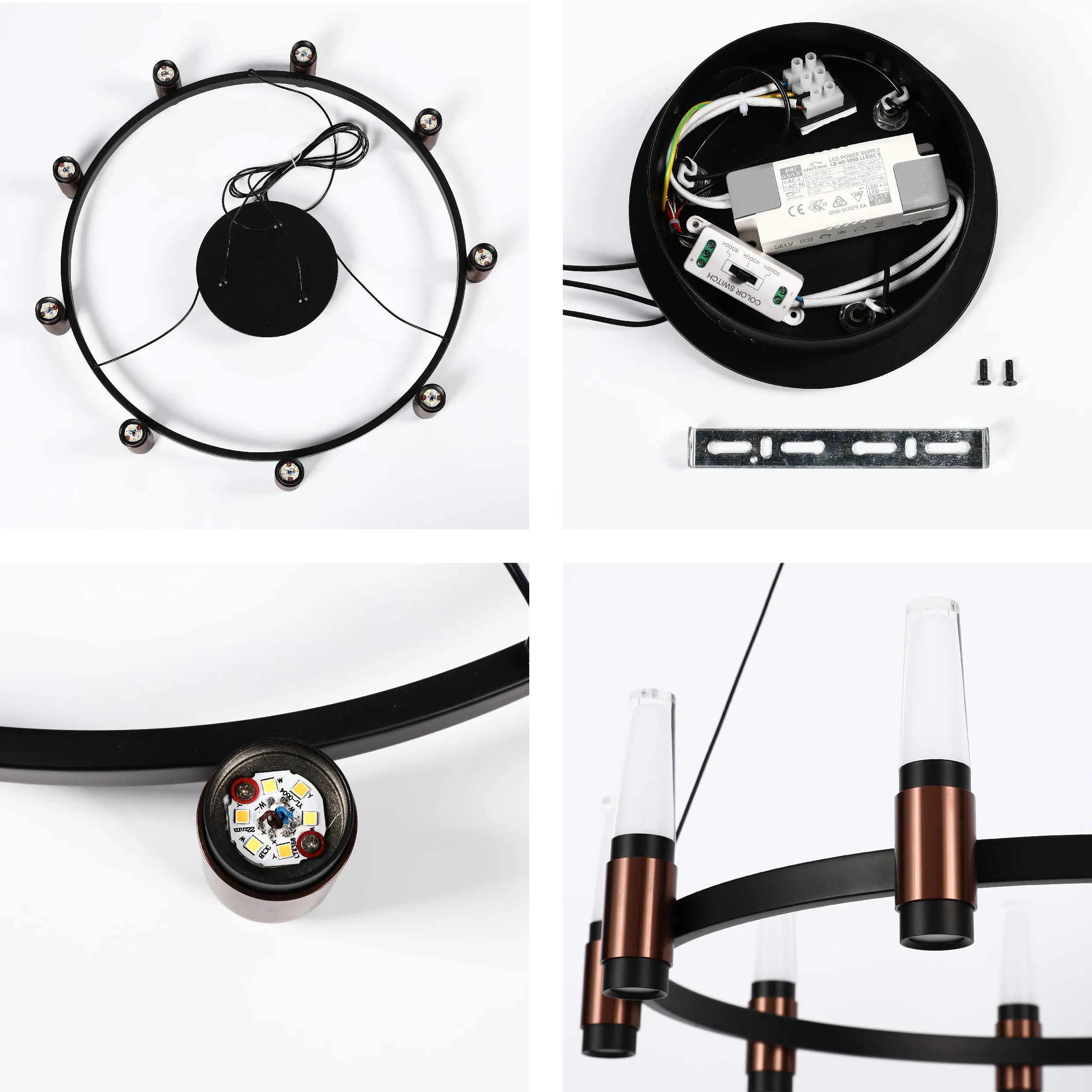 Lámpara de Araña LED Moderna en Negro y Cobre con Múltiples Niveles