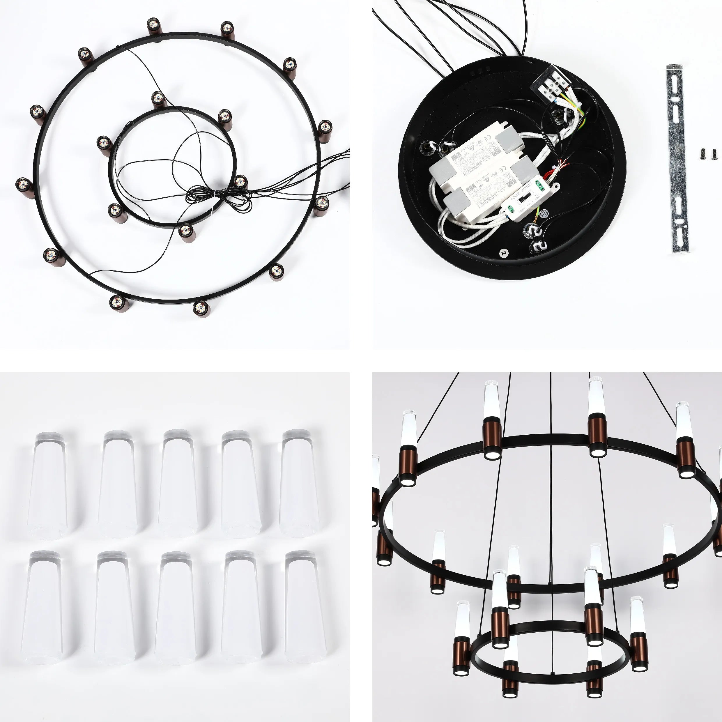 Lámpara de Araña LED Moderna en Negro y Cobre con Múltiples Niveles