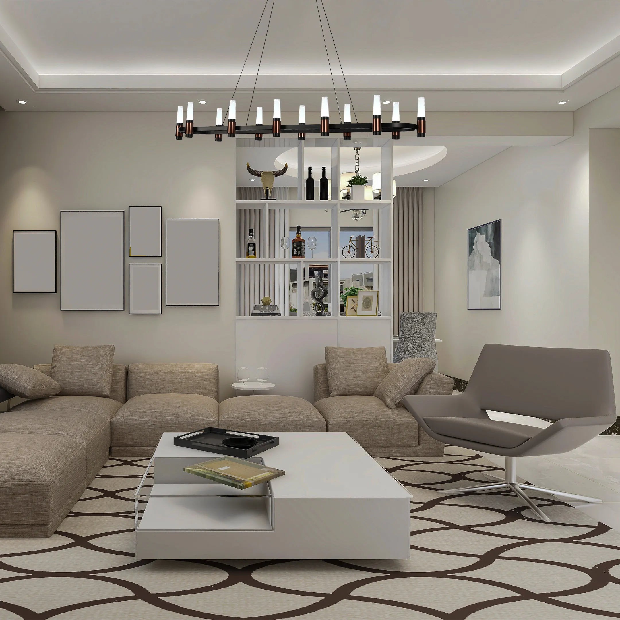 Lámpara de Araña LED Moderna en Negro y Cobre con Múltiples Niveles