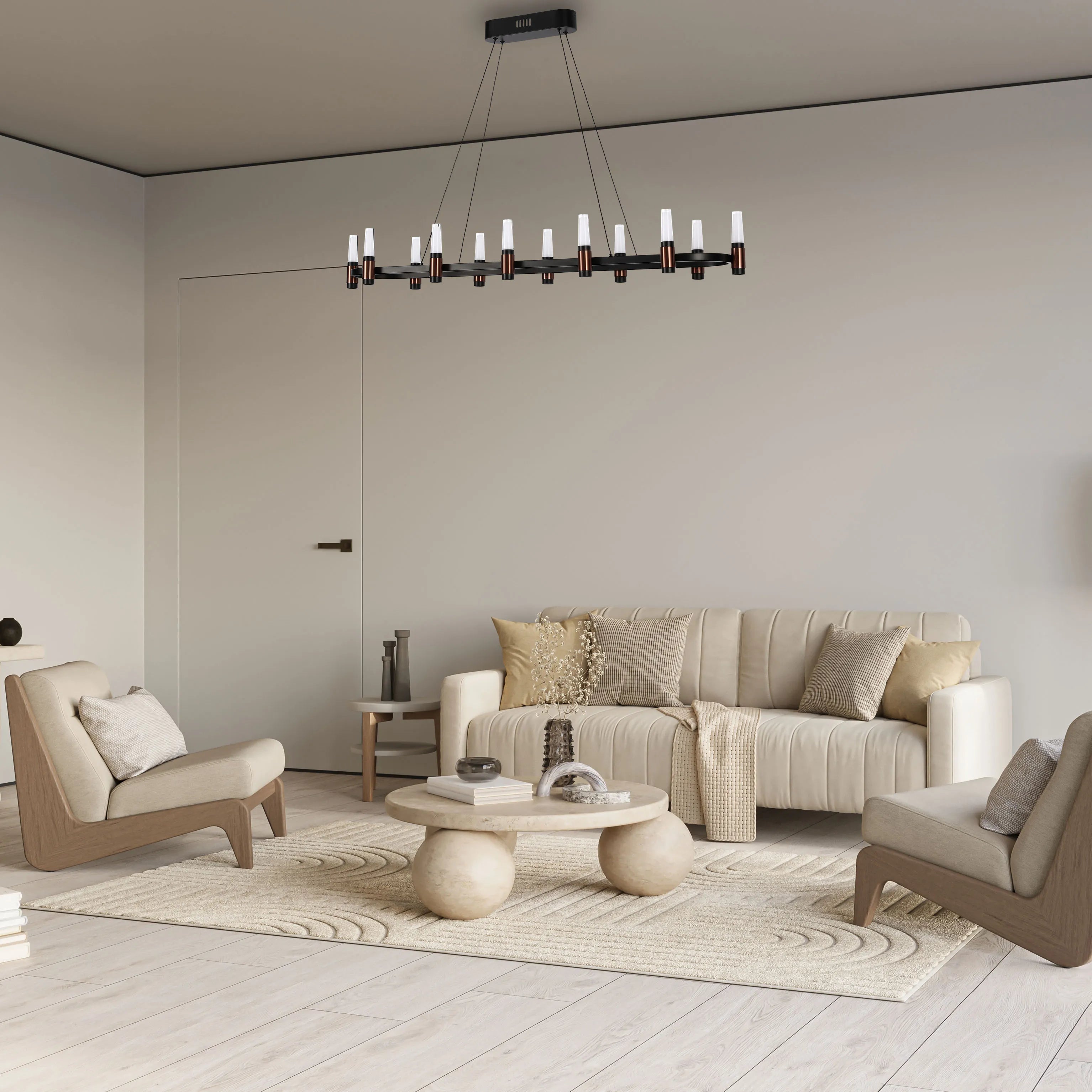 Lámpara de Araña LED Moderna en Negro y Cobre con Múltiples Niveles