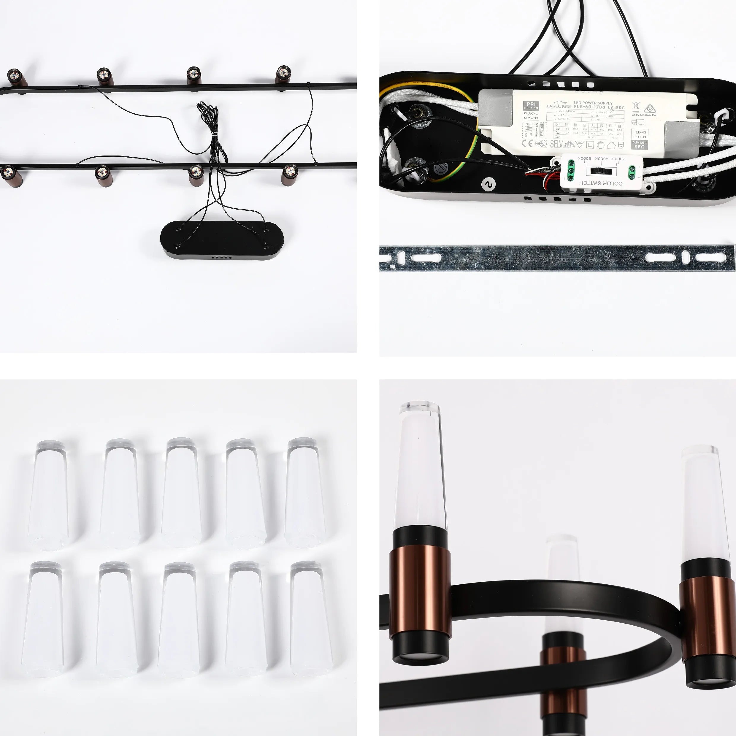 Lámpara de Araña LED Moderna en Negro y Cobre con Múltiples Niveles