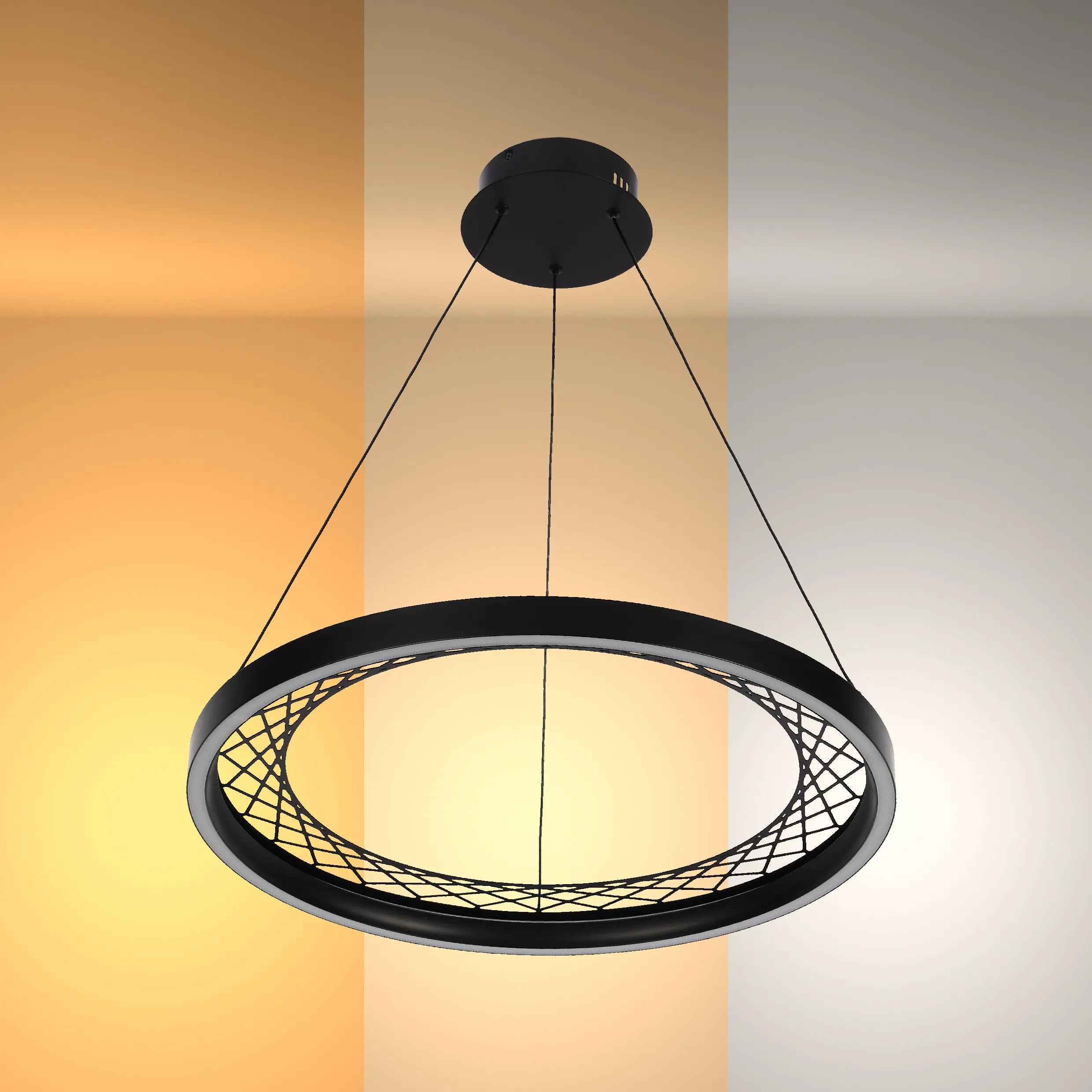 Lámpara Colgante Circular Negra con Diseño de Celosía - Opciones de Uno y Dos Aros