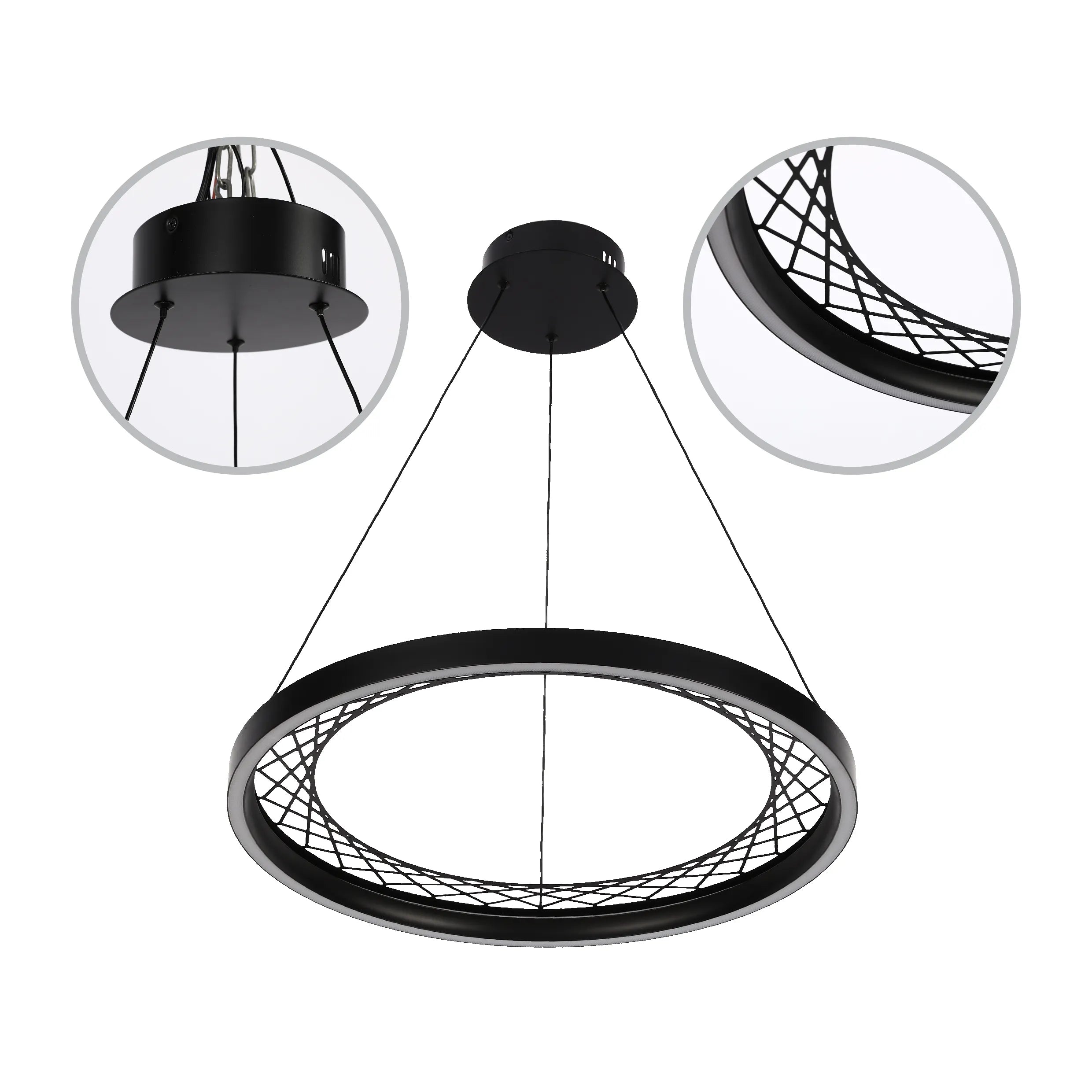 Lámpara Colgante Circular Negra con Diseño de Celosía - Opciones de Uno y Dos Aros