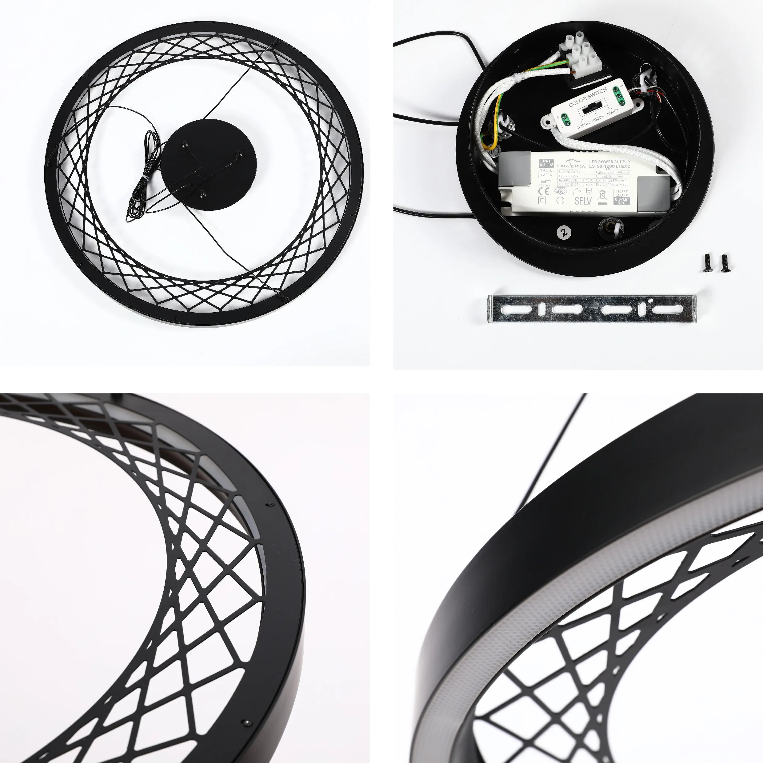 Lámpara Colgante Circular Negra con Diseño de Celosía - Opciones de Uno y Dos Aros