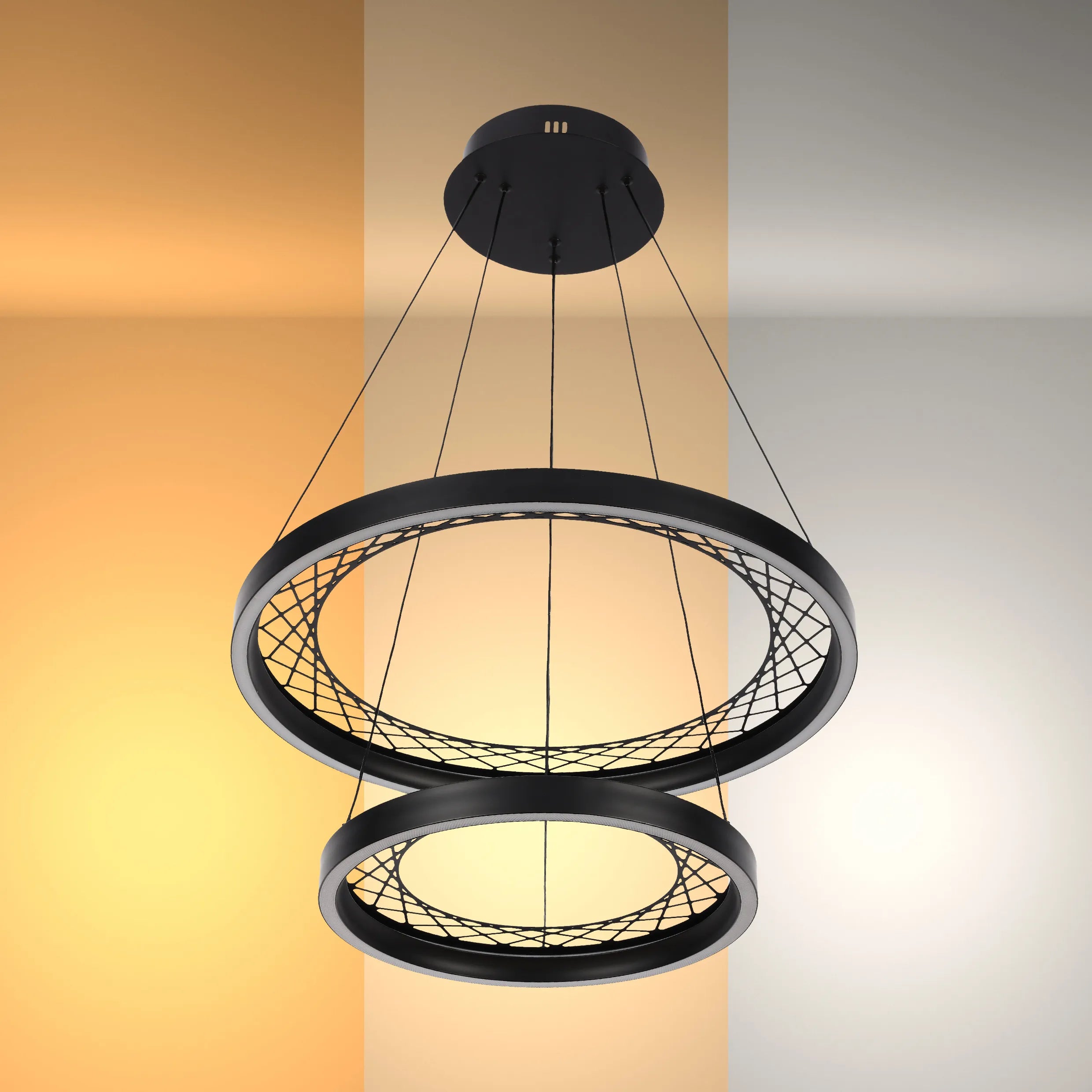 Lámpara Colgante Circular Negra con Diseño de Celosía - Opciones de Uno y Dos Aros