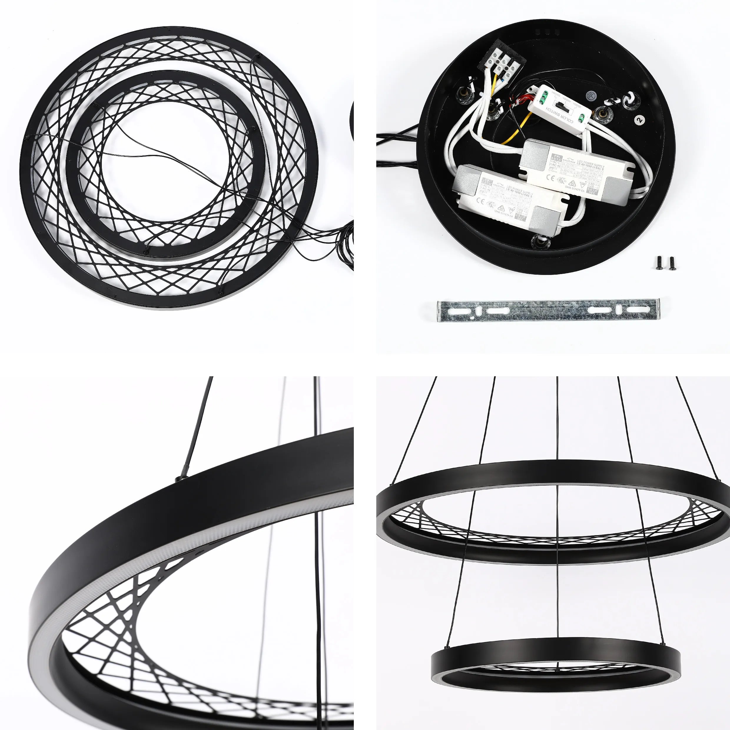 Lámpara Colgante Circular Negra con Diseño de Celosía - Opciones de Uno y Dos Aros
