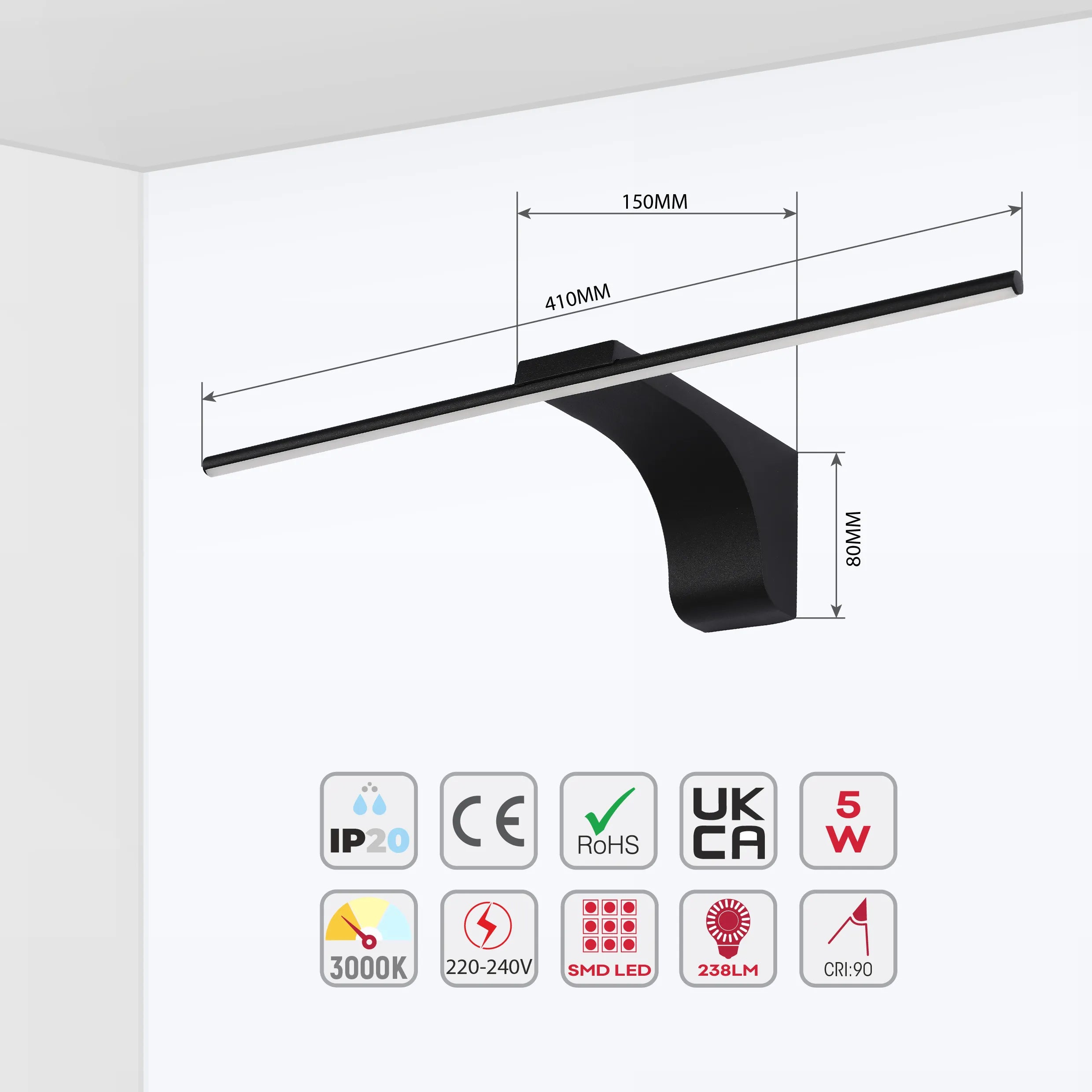 Aplique de Pared Lineal LED Negro IP20