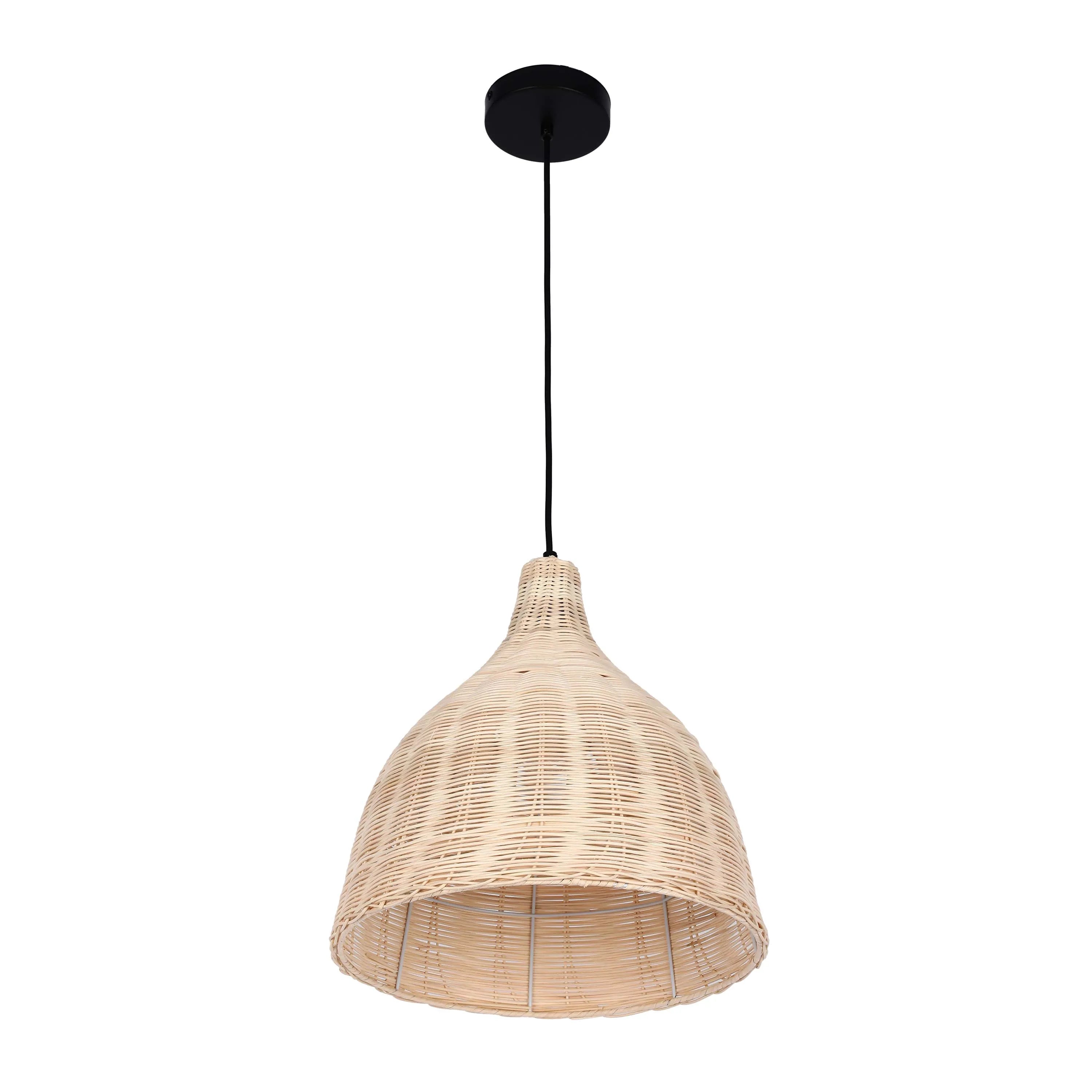 Lámpara Colgante de Bambú Tejido Negro y Natural E27