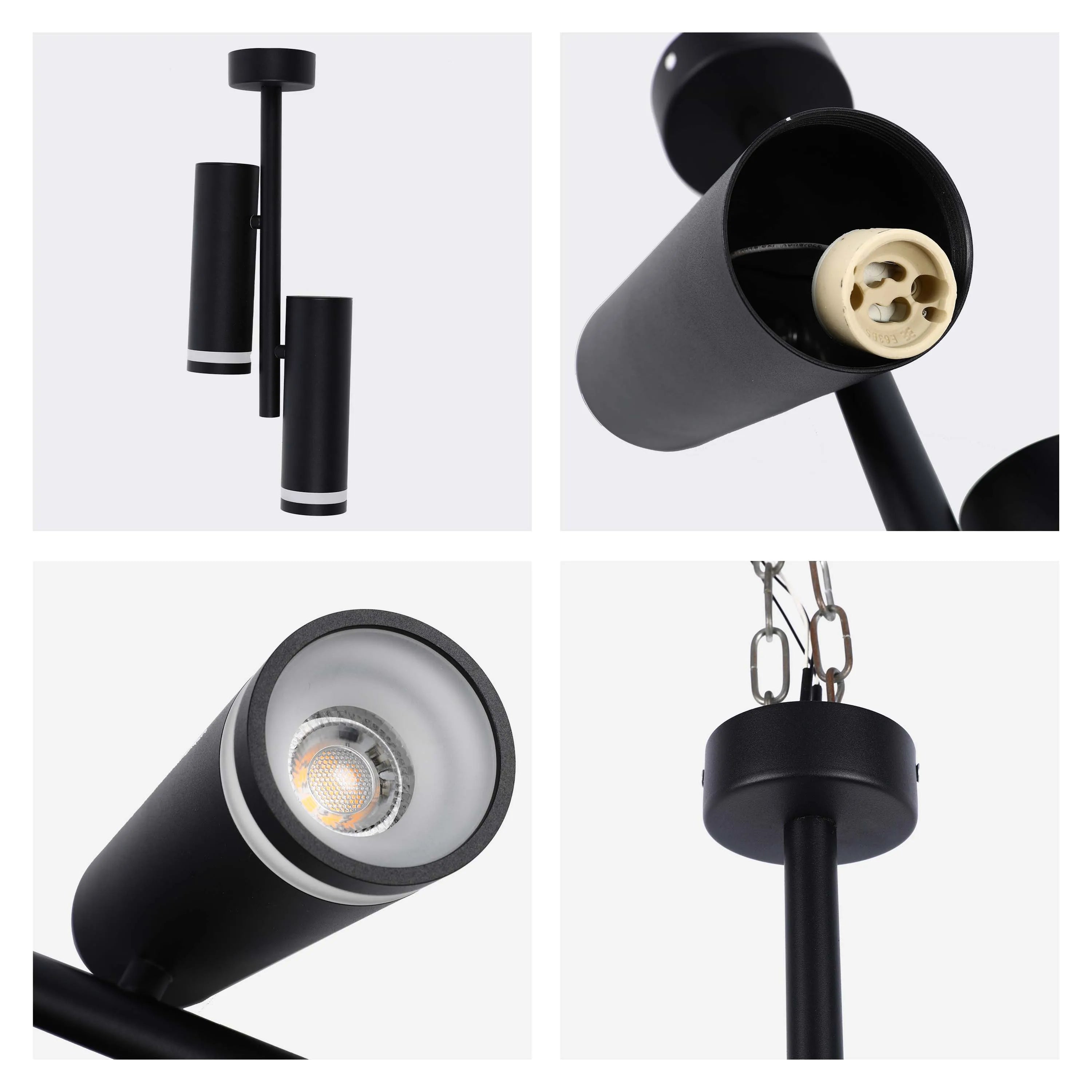 Lámpara de techo con focos gemelos en negro y blanco, portalámparas GU10