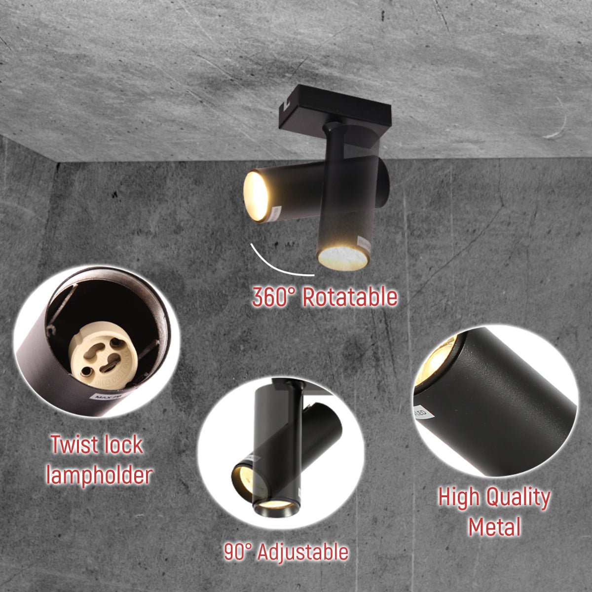 Primeros planos del foco largo Virmo de 1 vía con ajuste GU10 Negro | TEKLED 172-03088