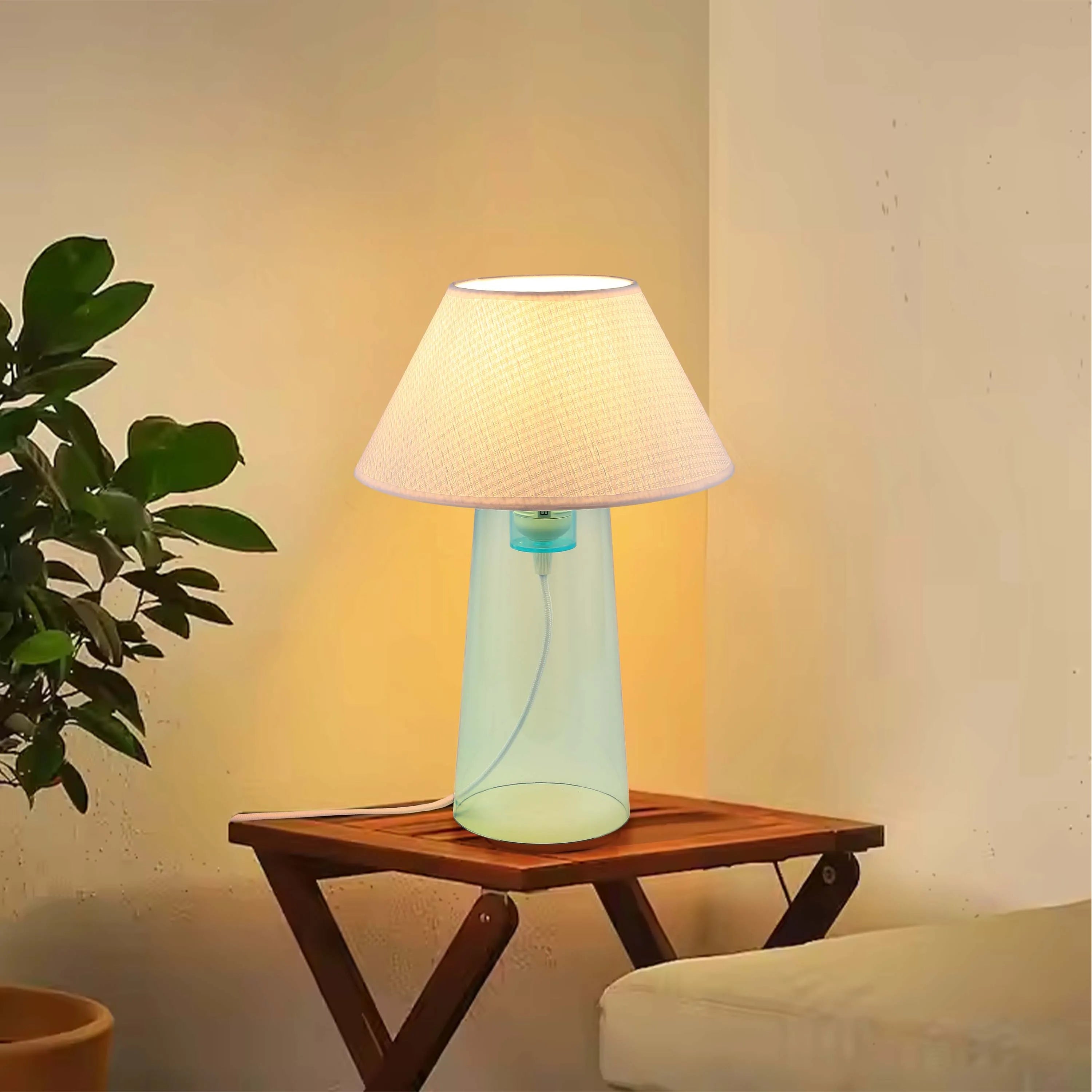 Lámpara de mesa cónica con pantalla de tela - Casquillo E27, regulable, diámetro de 245 mm