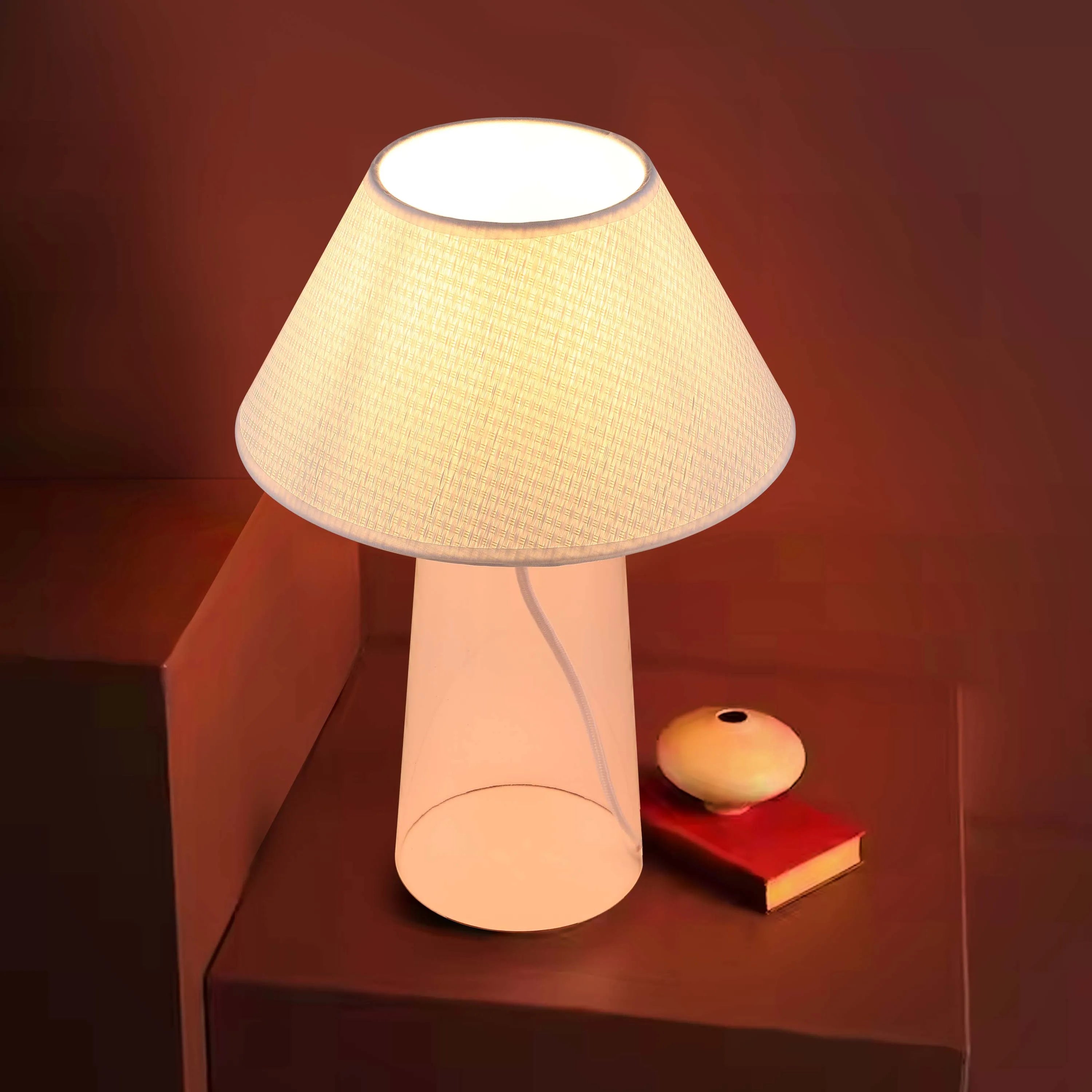 Lámpara de mesa cónica con pantalla de tela - Casquillo E27, regulable, diámetro de 245 mm