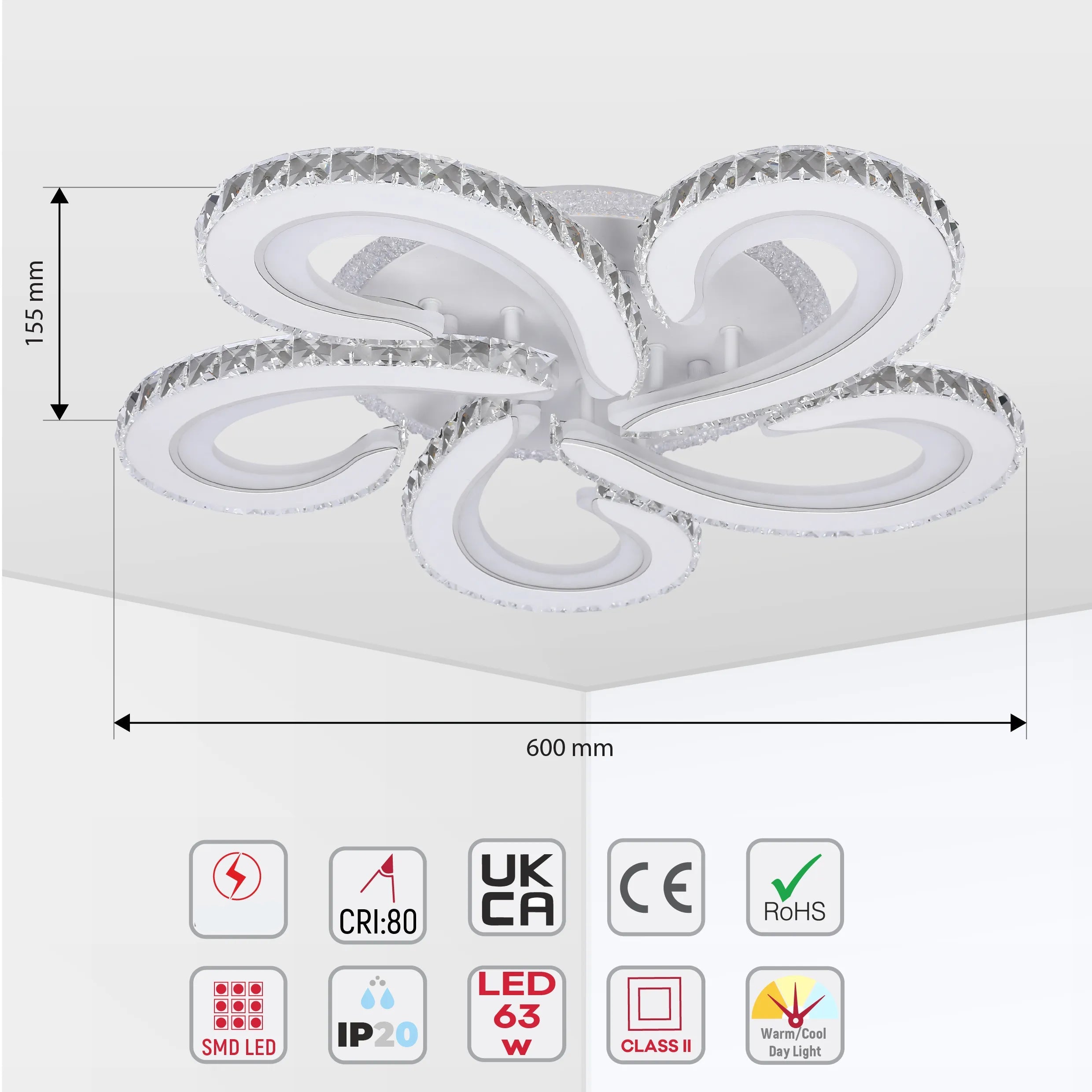 Lámparas de techo LED con cristal - Diseños floral, doble anillo, doble cuadrado, anillo cuádruple
