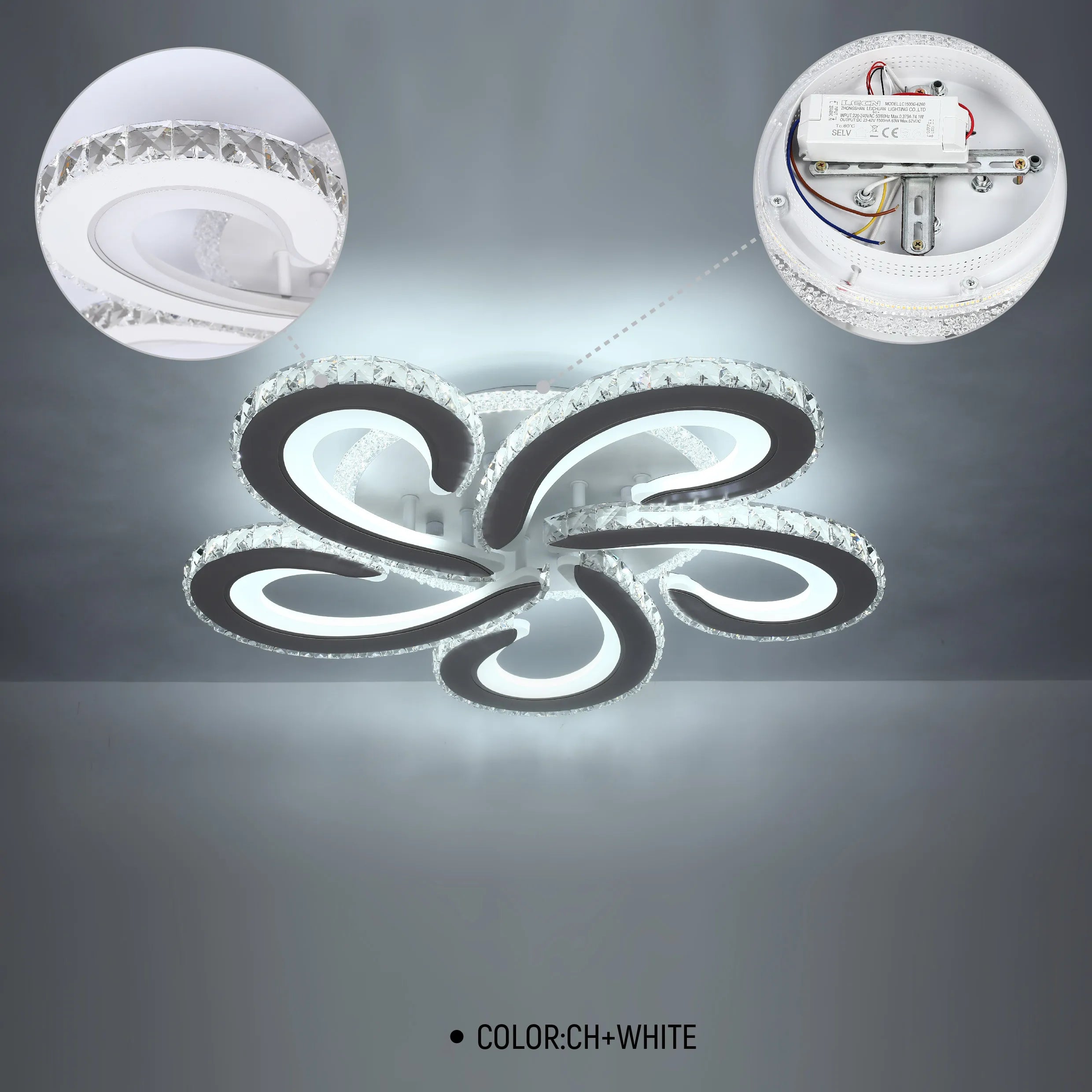 Lámparas de techo LED con cristal - Diseños floral, doble anillo, doble cuadrado, anillo cuádruple