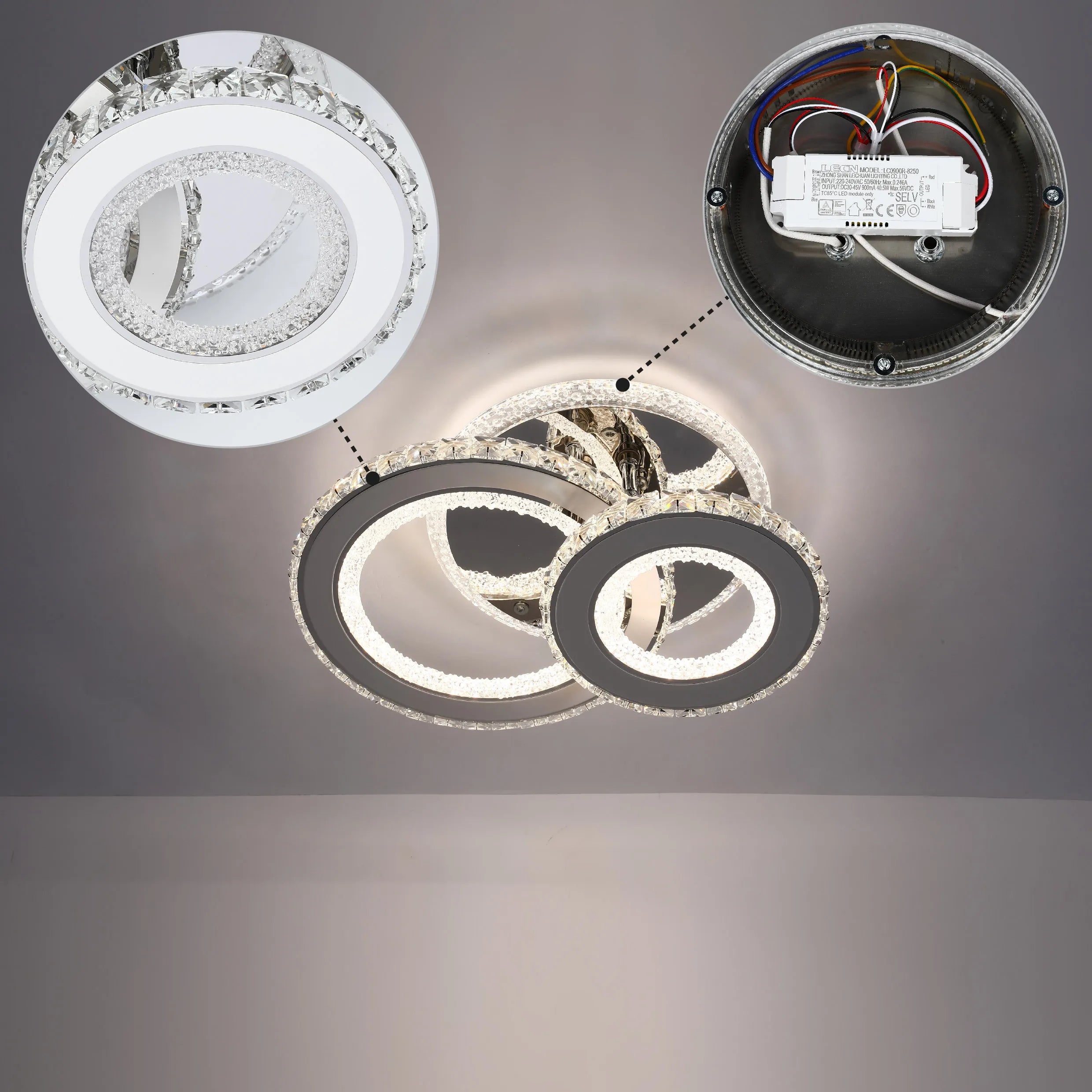Lámparas de techo LED con cristal - Diseños floral, doble anillo, doble cuadrado, anillo cuádruple