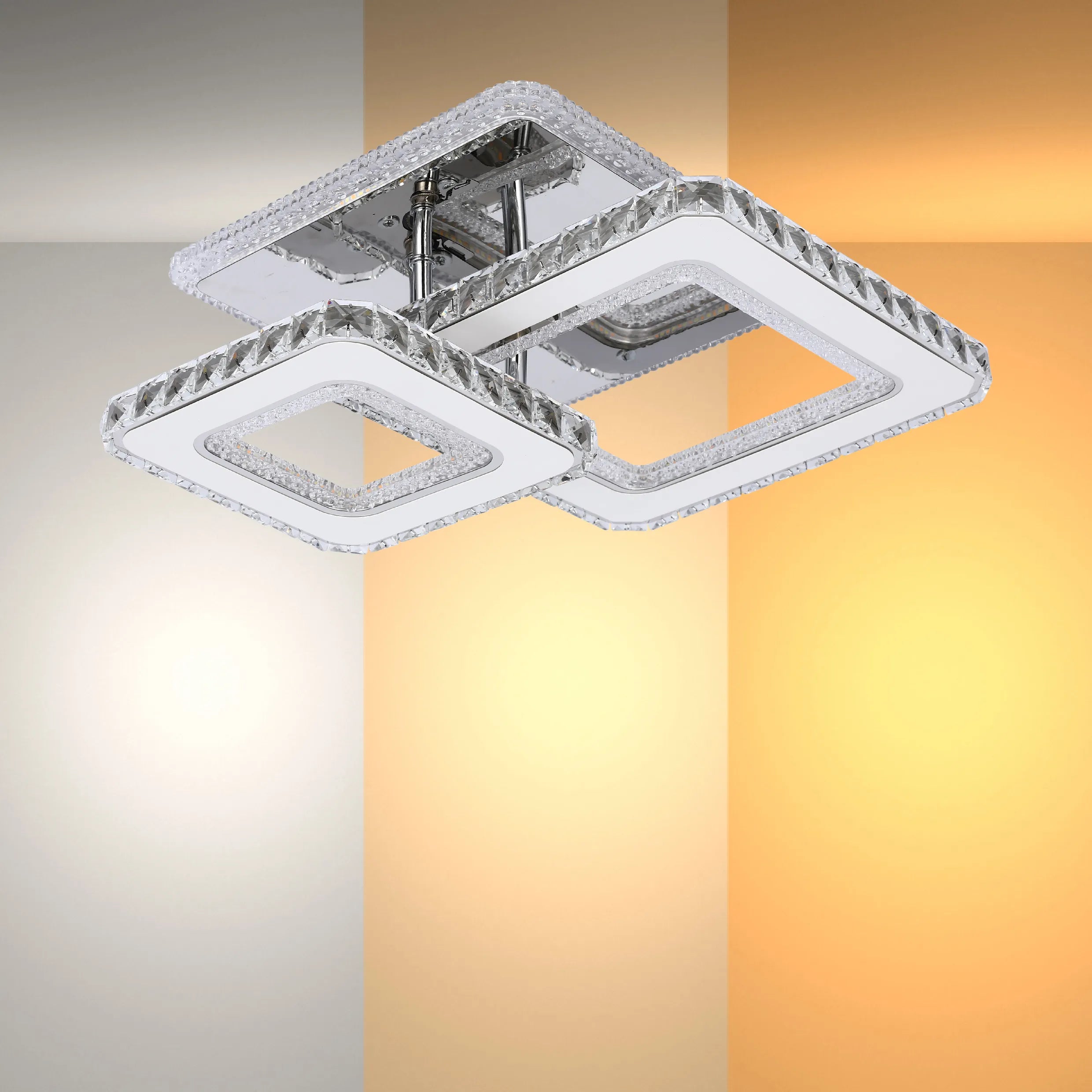 Lámparas de techo LED con cristal - Diseños floral, doble anillo, doble cuadrado, anillo cuádruple