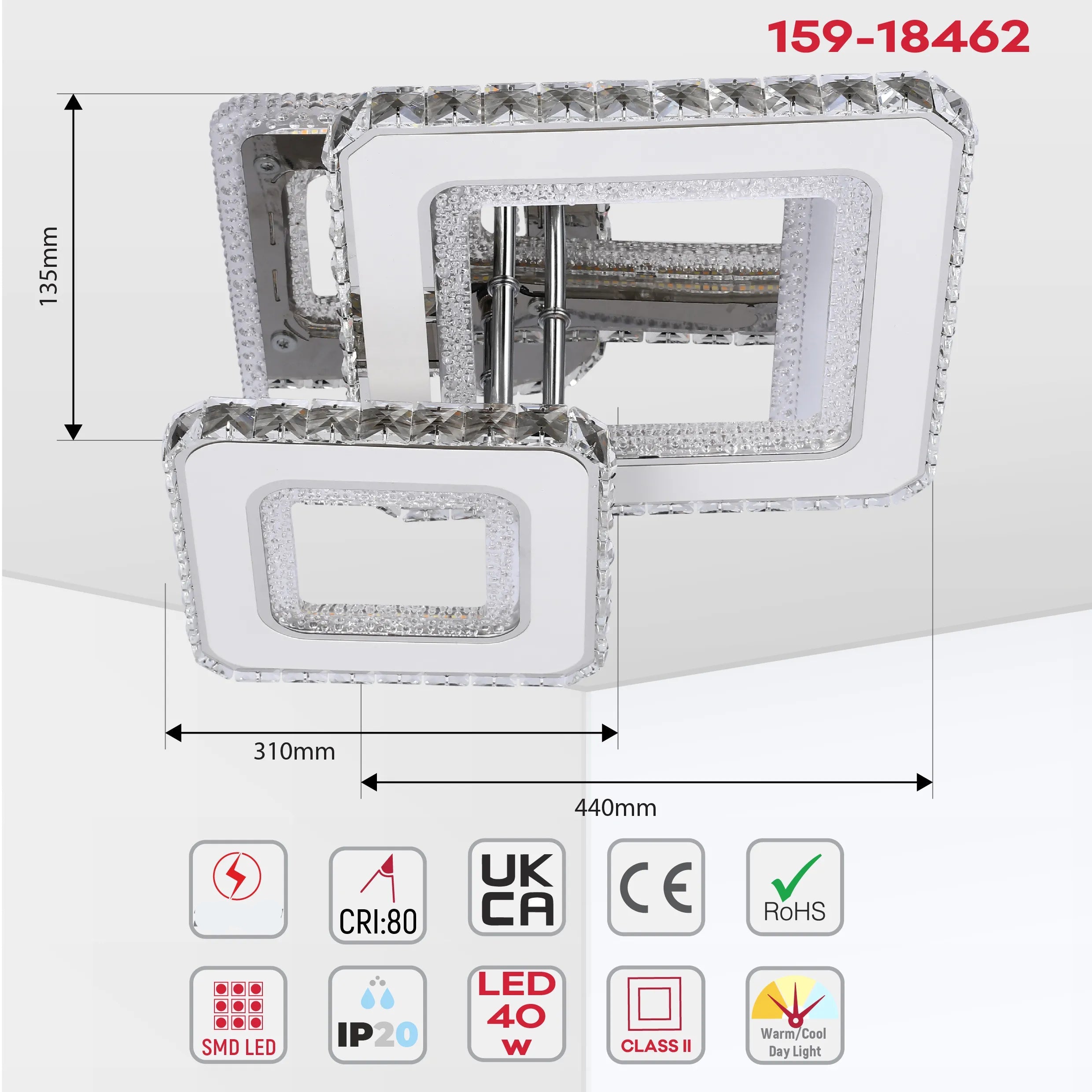 Lámparas de techo LED con cristal - Diseños floral, doble anillo, doble cuadrado, anillo cuádruple