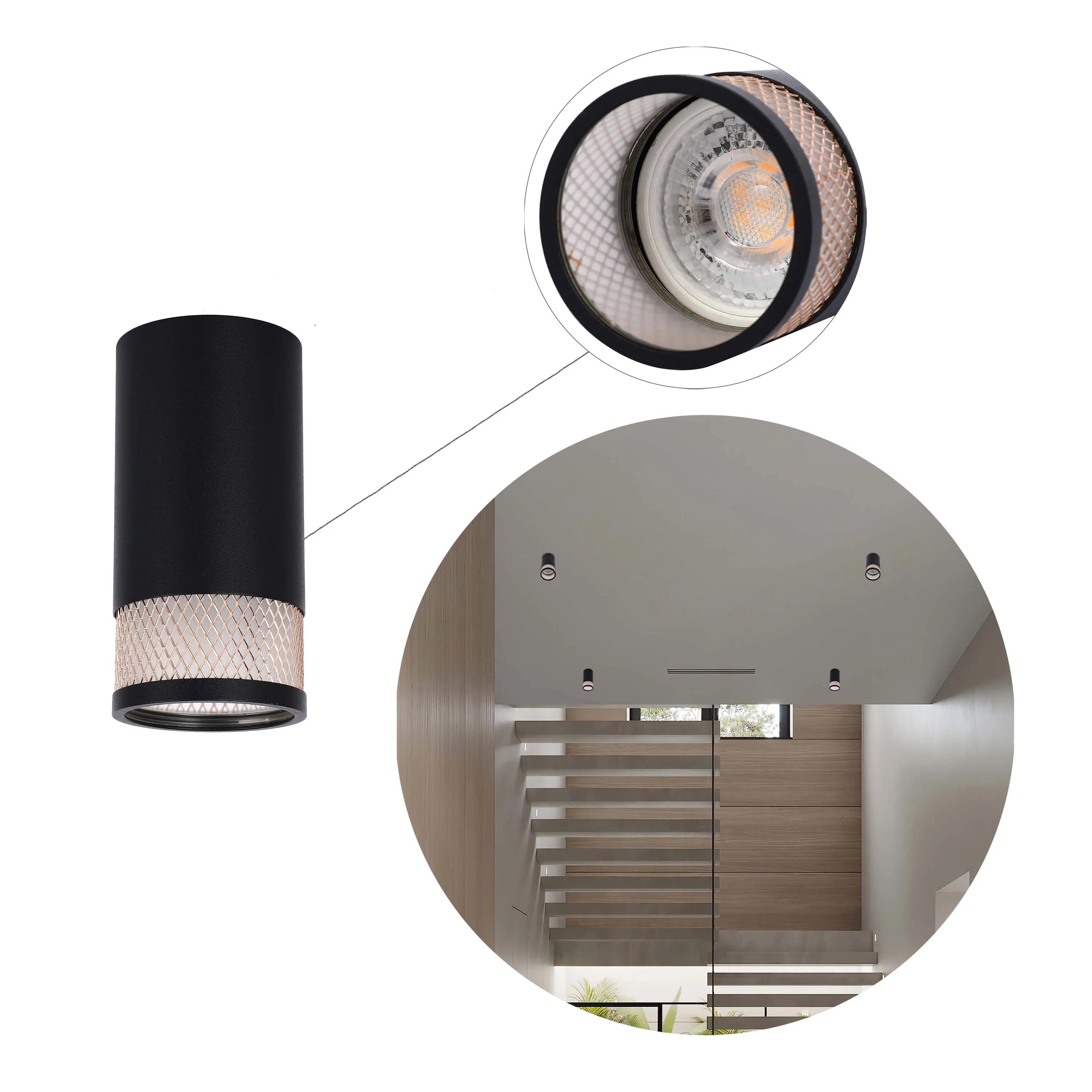 Colección de luces con diseño cilíndrico de malla