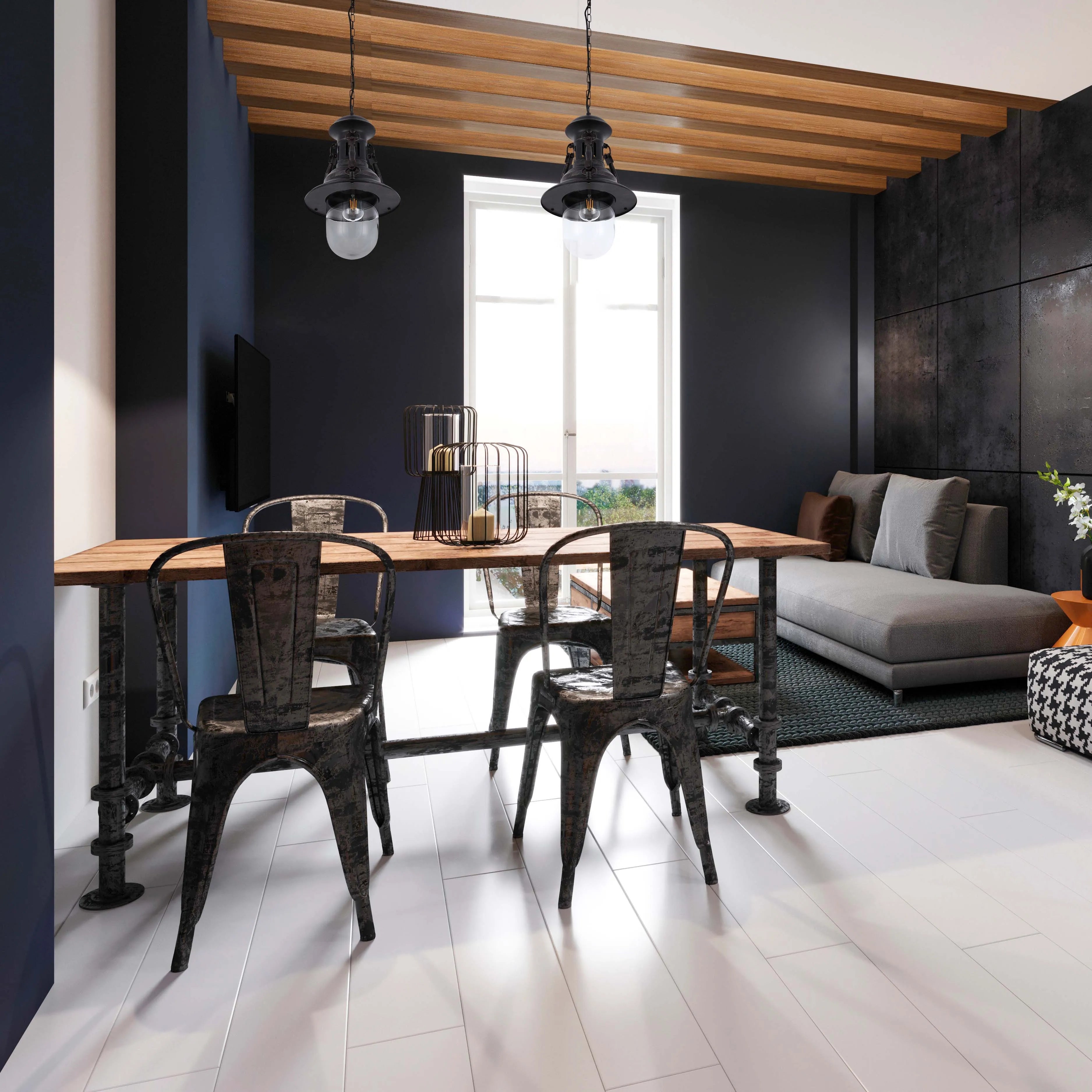 Lámpara Colgante Vintage Industrial con Cúpula Negra E27