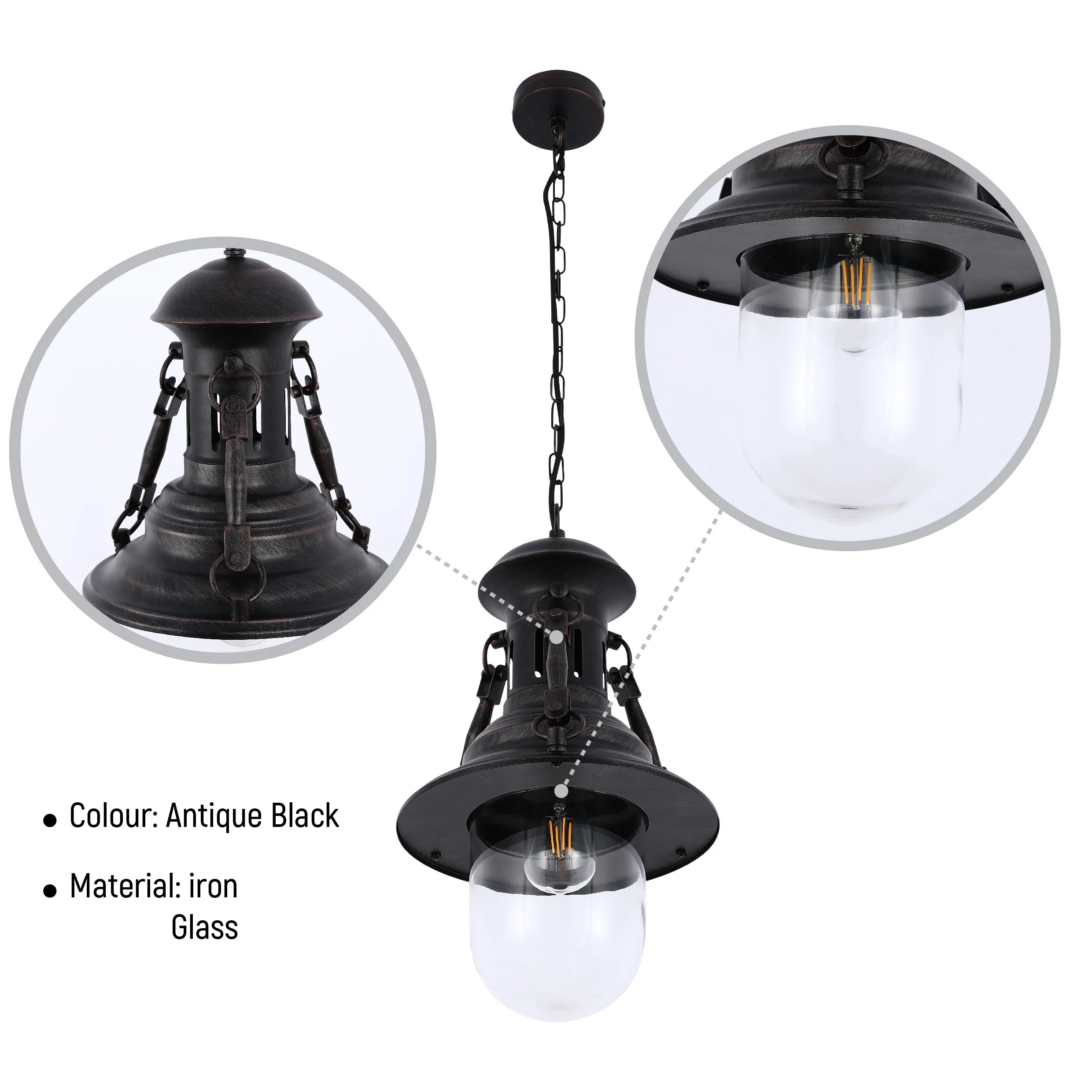 Lámpara Colgante Vintage Industrial con Cúpula Negra E27