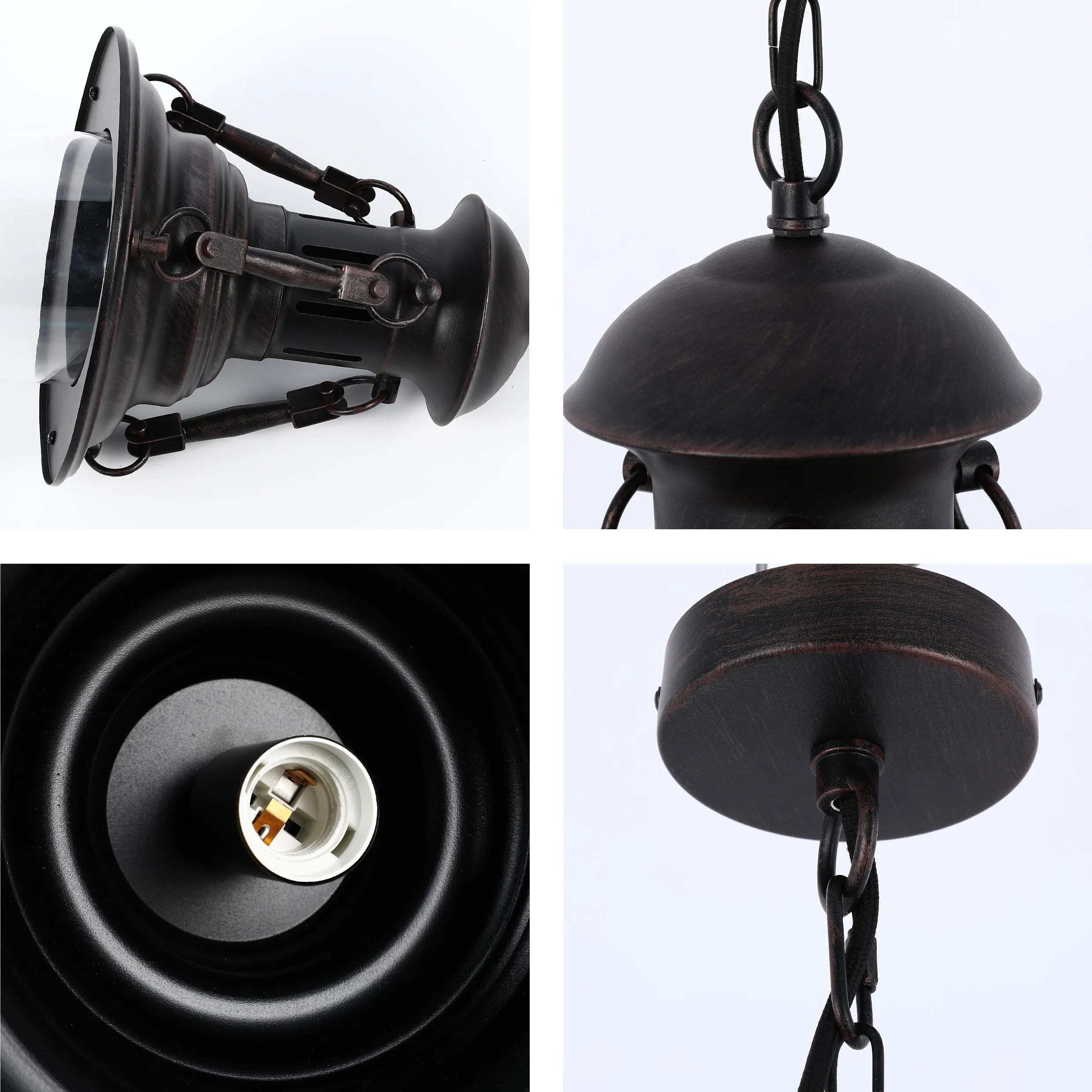 Lámpara Colgante Vintage Industrial con Cúpula Negra E27