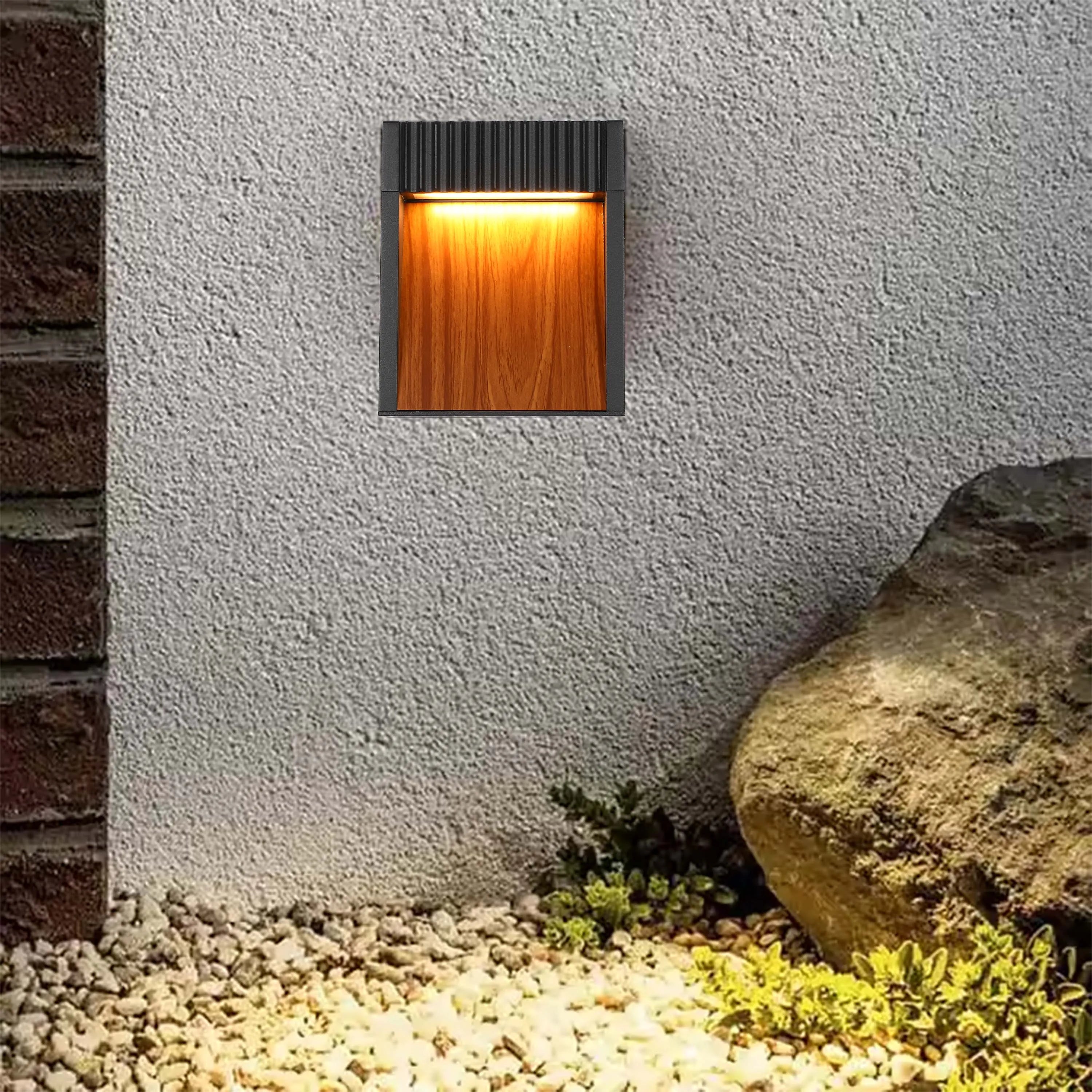 Lámpara de pared para exterior efecto madera color gris oscuro