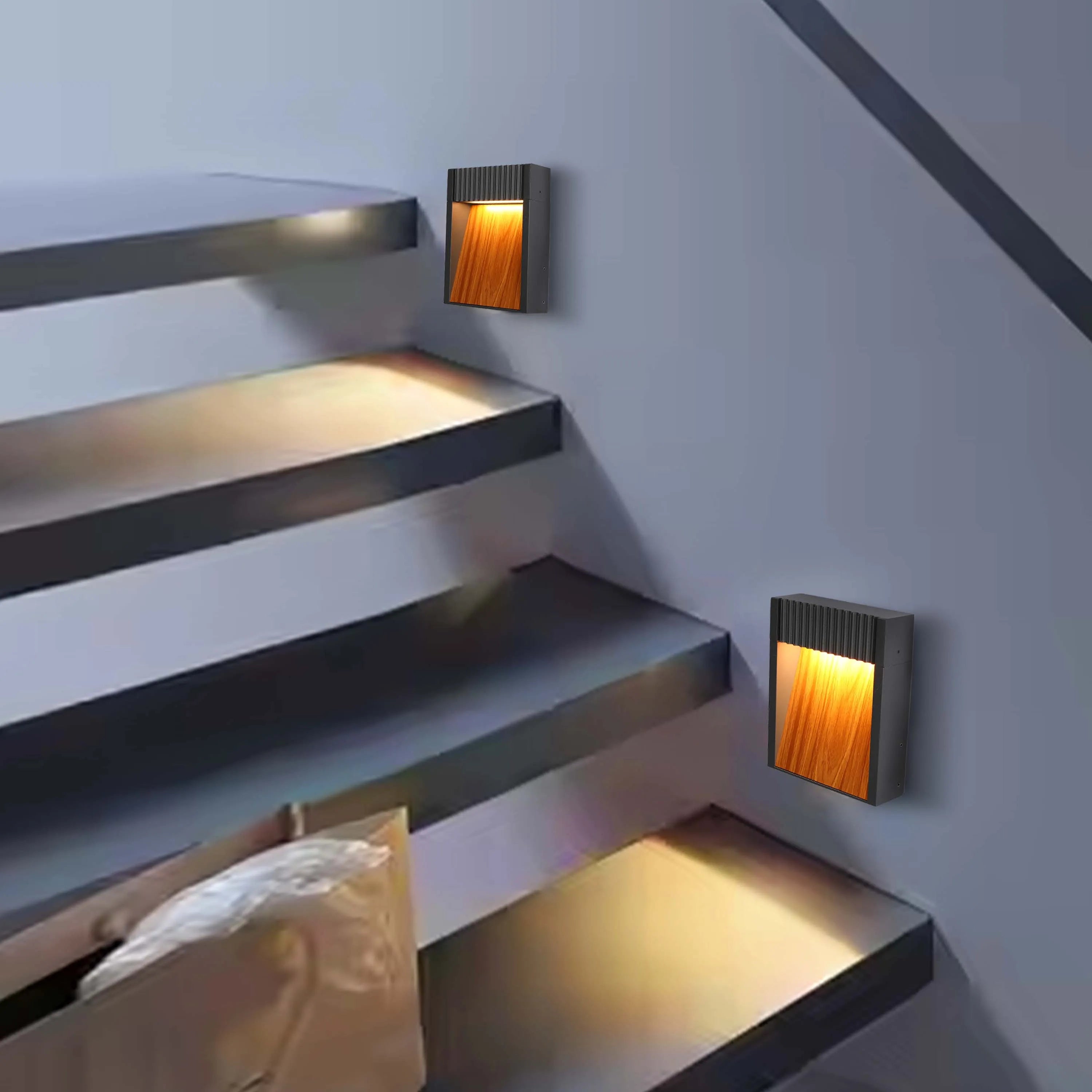 Lámpara de pared para exterior efecto madera color gris oscuro