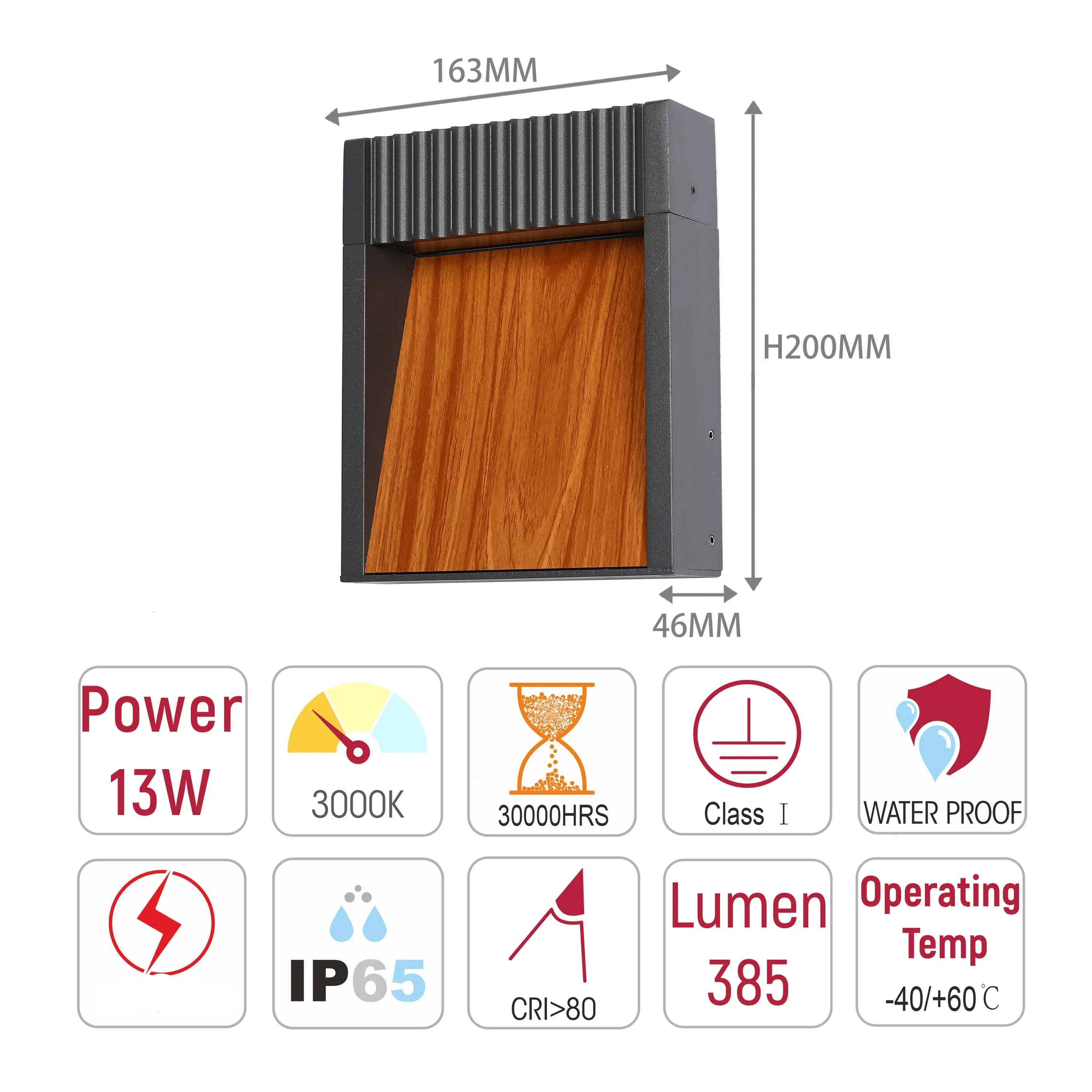 Lámpara de pared para exterior efecto madera color gris oscuro