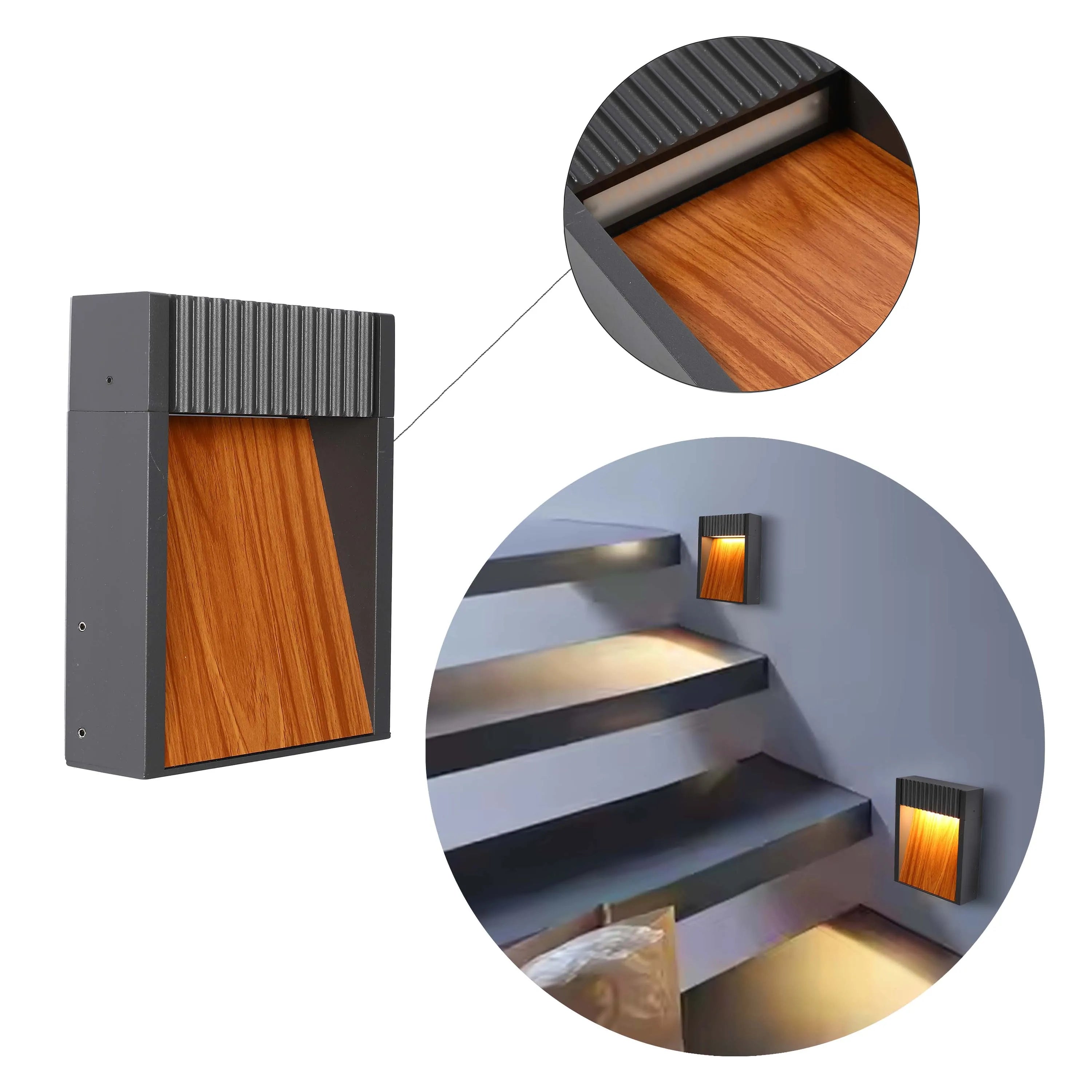 Lámpara de pared para exterior efecto madera color gris oscuro