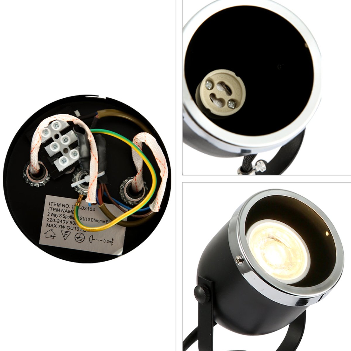 Imágenes detalladas del Foco de 2 vías Negro y Cromo en forma de S con Montura GU10 | TEKLED 172-03104