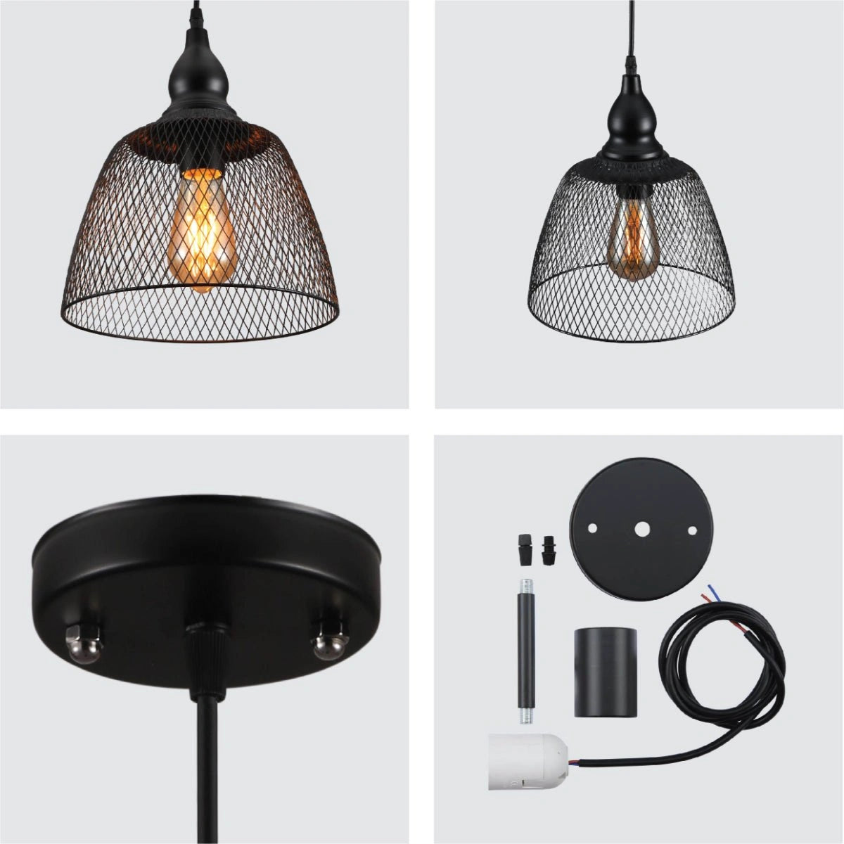 Detailed shots of Wire Mesh Industrial Dome Pendant Ceiling Light with E27 | TEKLED 159-17754