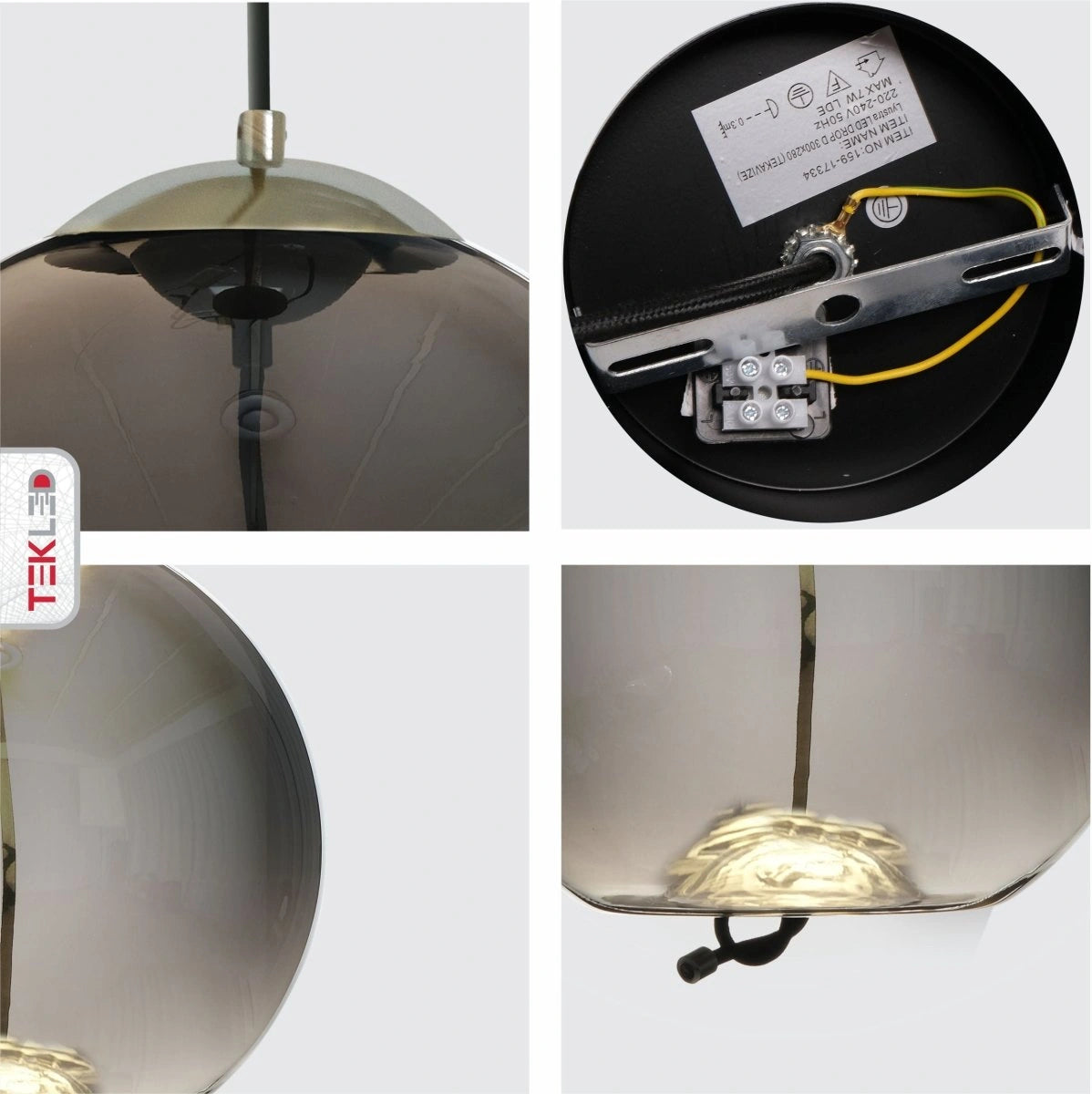 Detailed shots of Smoky Glass Globe Pendant Light with G9 Fitting | TEKLED 159-17334