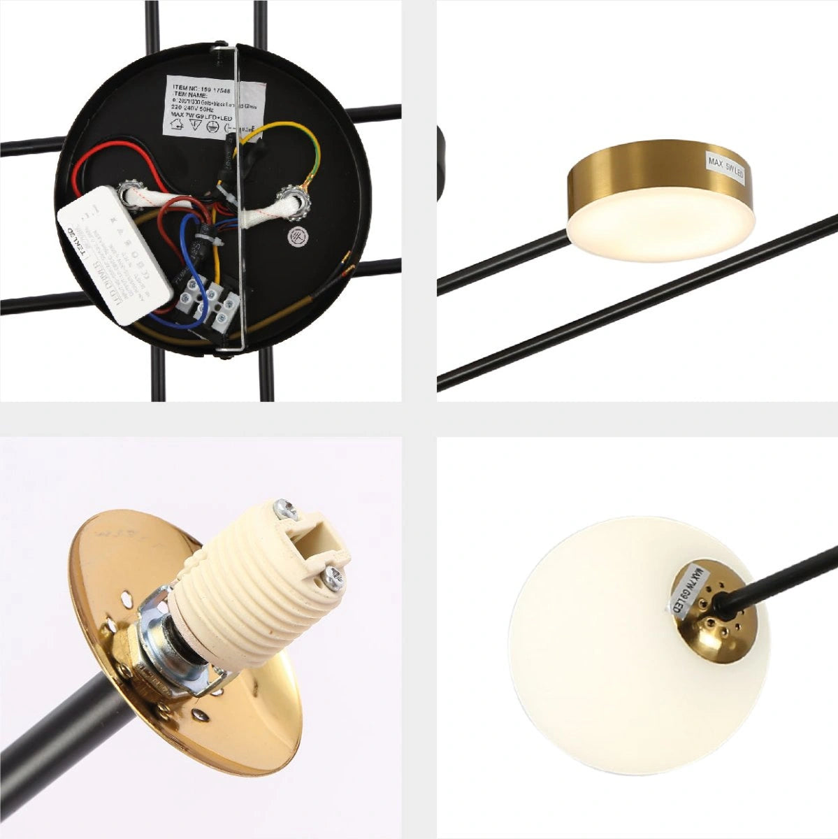 Detailed shots of Contemporary Hybrid Sputnik Modern Chandelier with 20W Built-in LED and 4xG9 Opal Globes Gold Black Finishing | TEKLED 159-17548