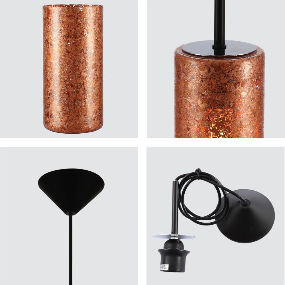 Detailed shots of Nebula Copper Cylinder Glass Pendant Ceiling Light with E27 Fitting | TEKLED 158-19760