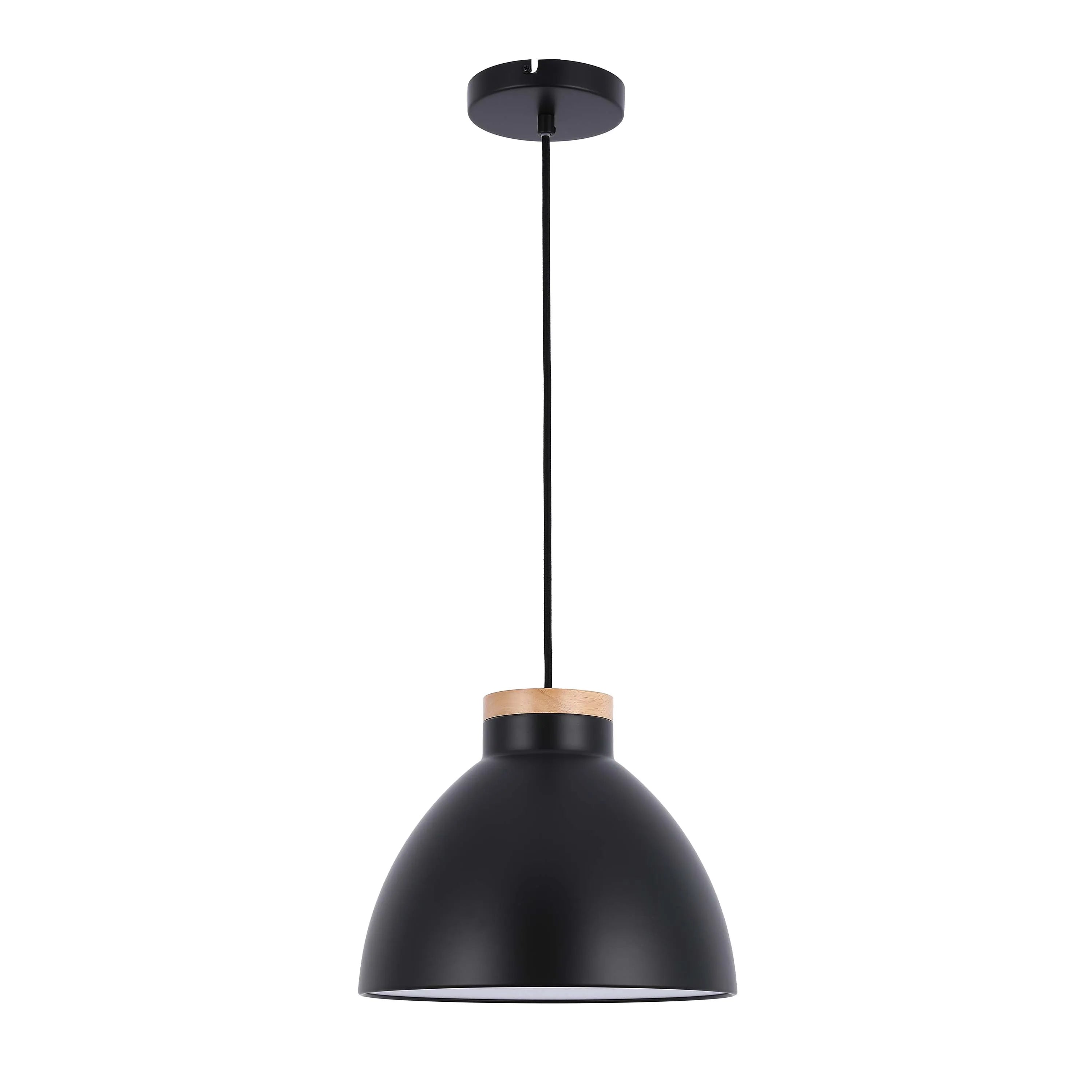 Lámpara colgante tipo cúpula con detalle en madera – Casquillo E27, máximo 40W, IP20