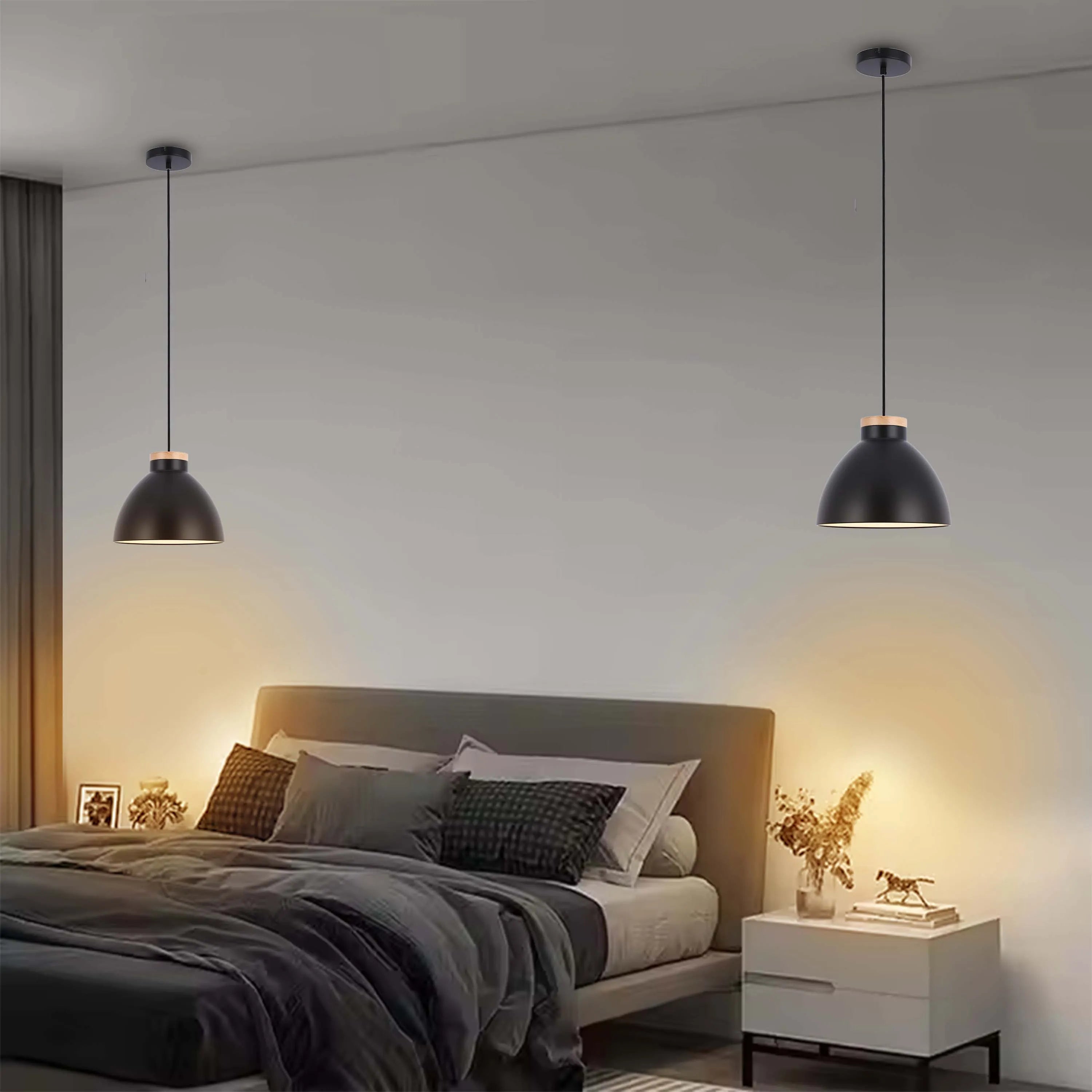 Lámpara colgante tipo cúpula con detalle en madera – Casquillo E27, máximo 40W, IP20