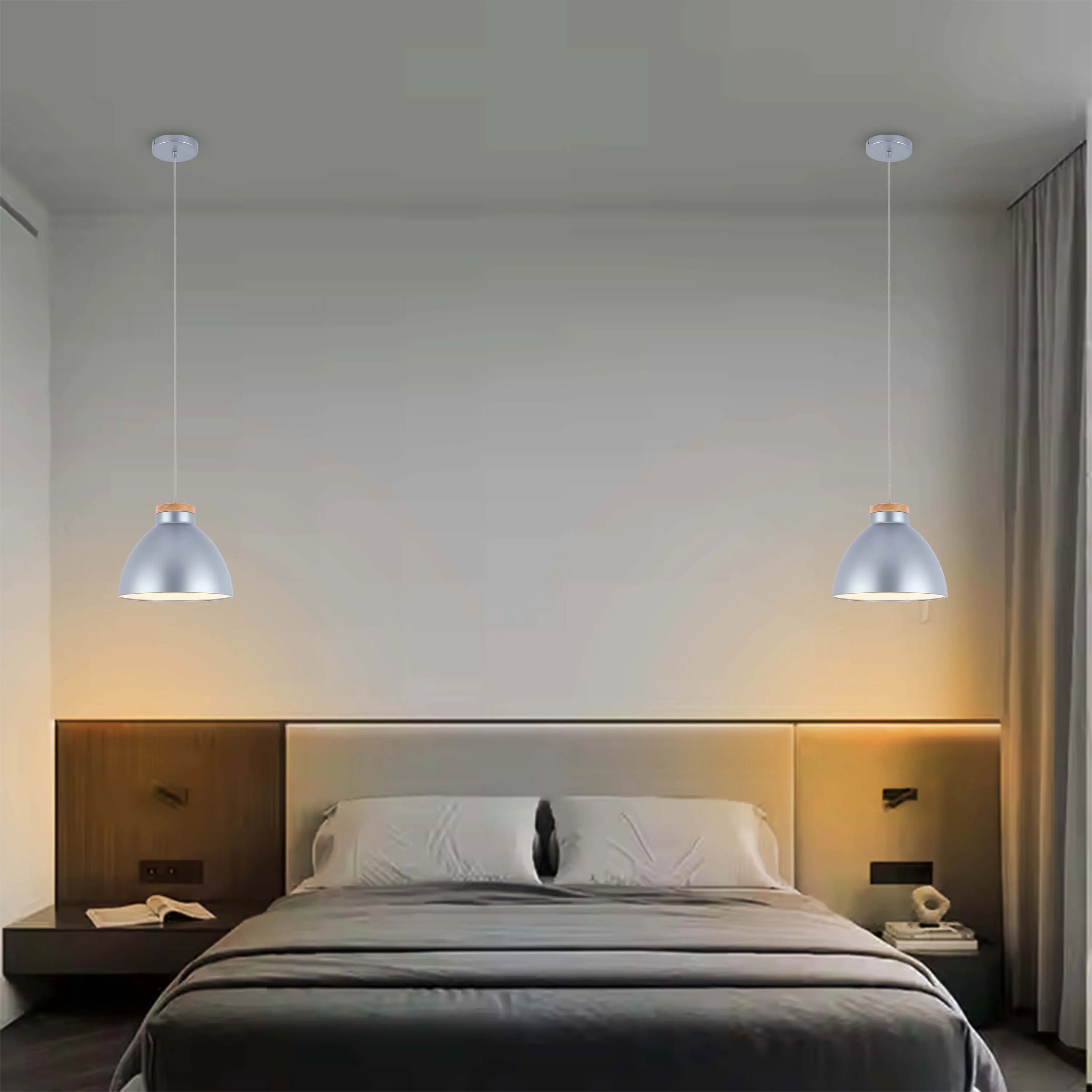Lámpara colgante tipo cúpula con detalle en madera – Casquillo E27, máximo 40W, IP20