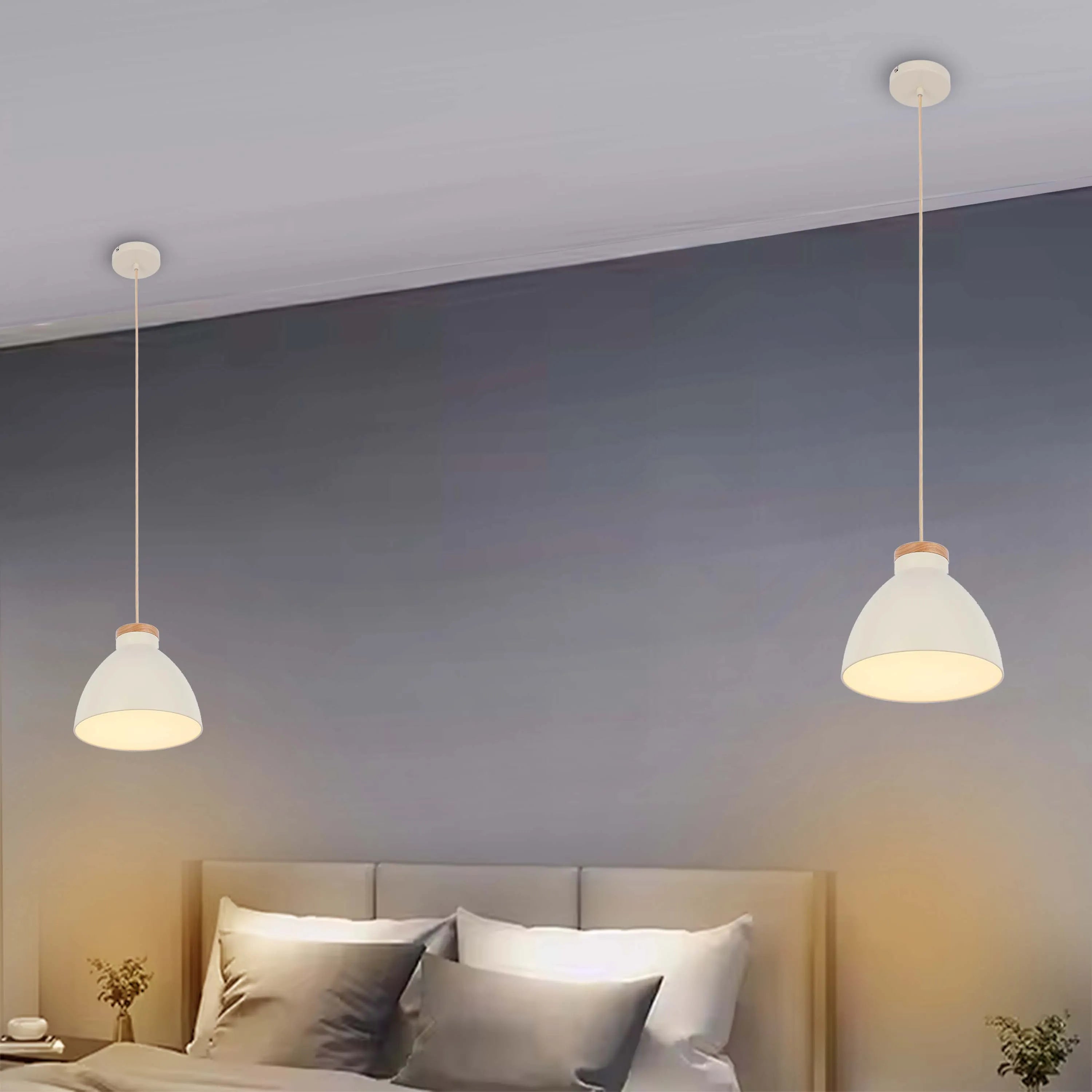 Lámpara colgante tipo cúpula con detalle en madera – Casquillo E27, máximo 40W, IP20