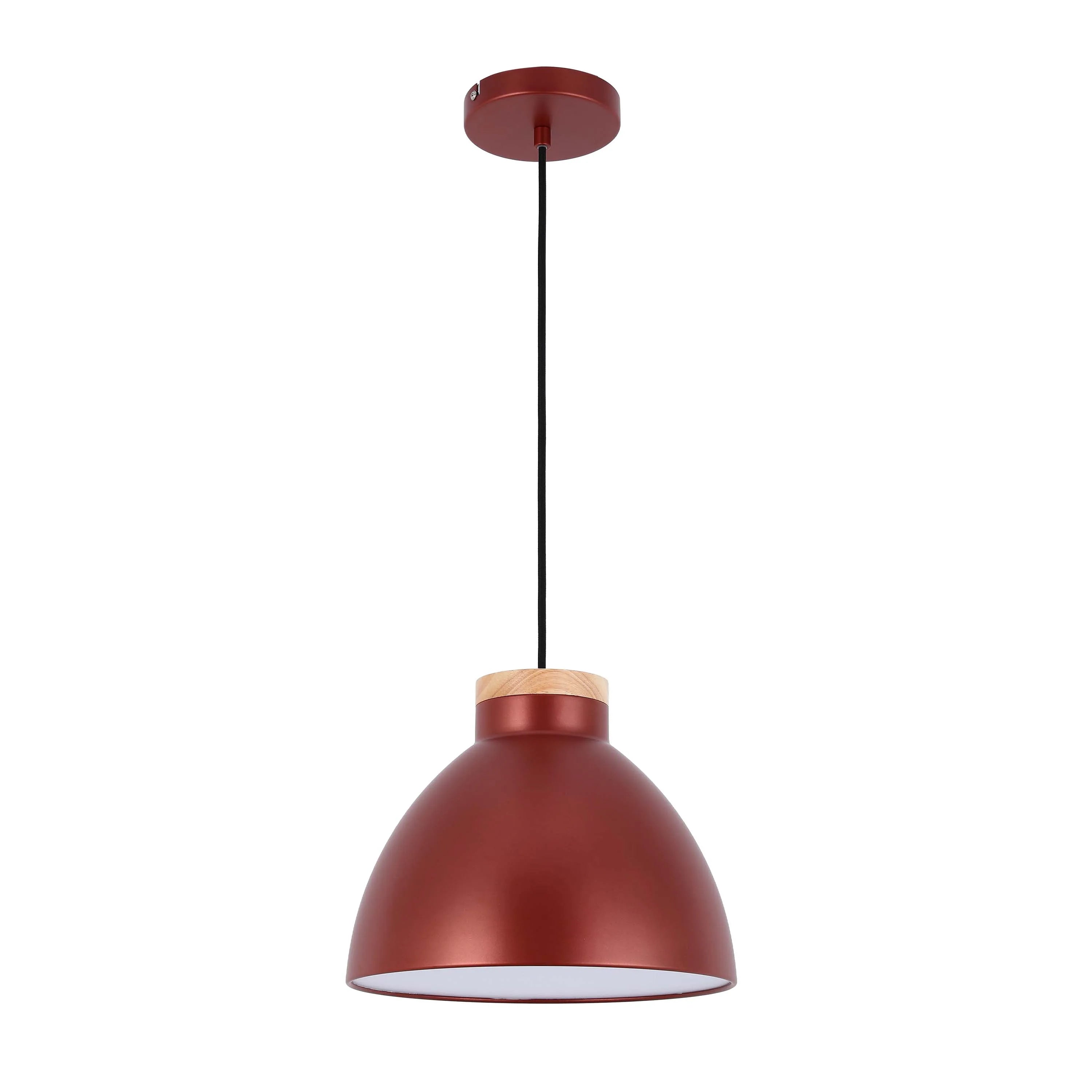 Lámpara colgante tipo cúpula con detalle en madera – Casquillo E27, máximo 40W, IP20