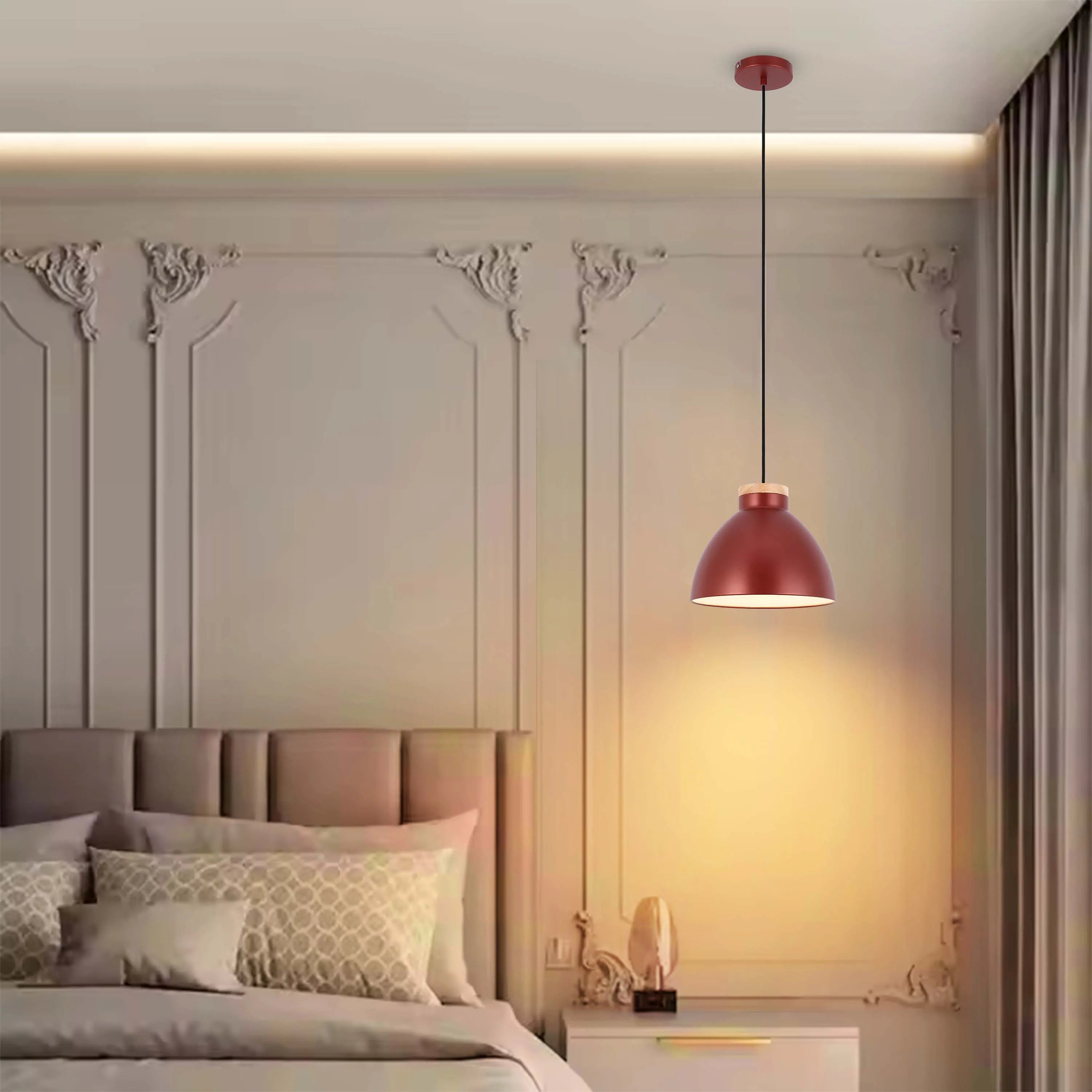 Lámpara colgante tipo cúpula con detalle en madera – Casquillo E27, máximo 40W, IP20