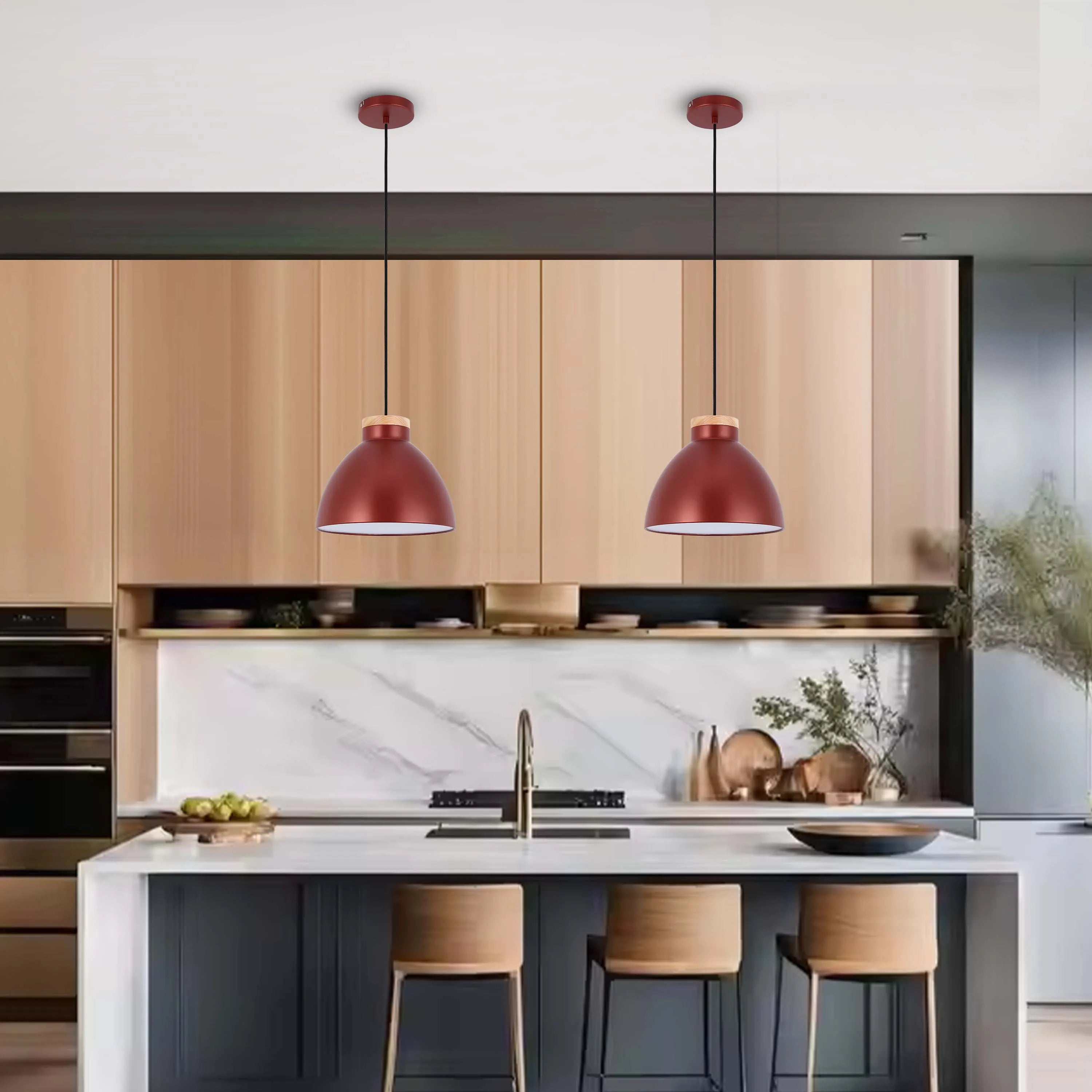 Lámpara colgante tipo cúpula con detalle en madera – Casquillo E27, máximo 40W, IP20