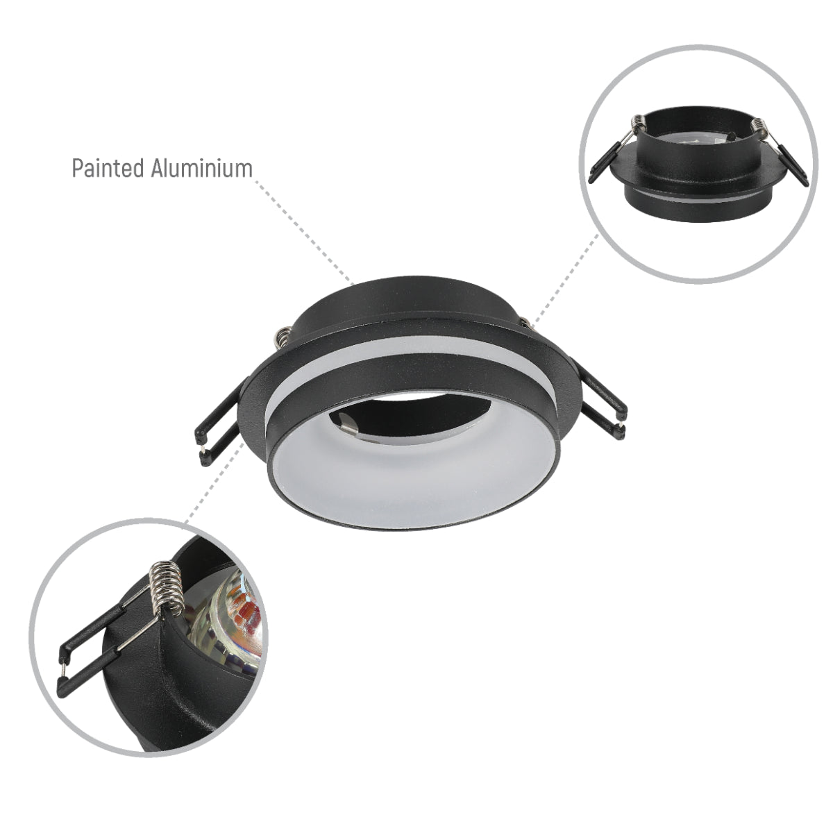 Imagen de un downlight empotrado de aluminio con detalle en acrílico, ideal para iluminar cocinas con estilo contemporáneo.